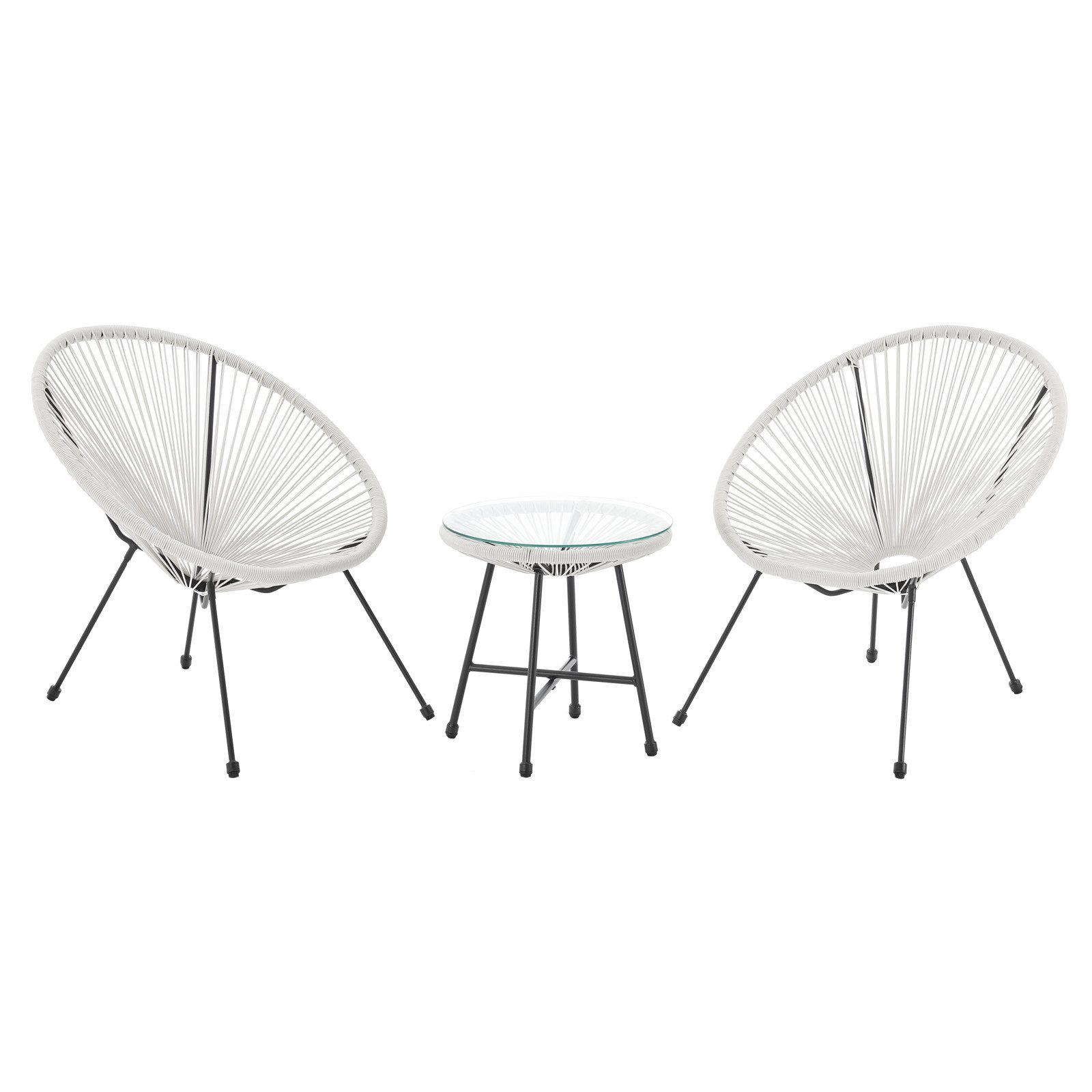 SVITA Balkonset BALI, (Set, Set aus 2x Sessel, 1x Tisch), Garten-Möbel Set, Sitzgruppe, Terrasse, Polyrattan, Weiß