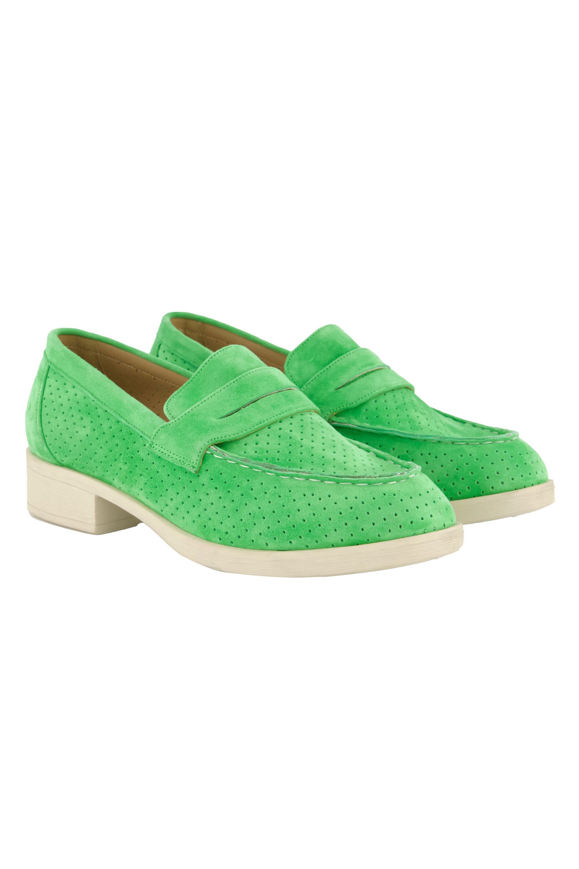 Ulla Popken Leder-Loafer Veloursleder Textilfutter Blockabsatz Mokassin
