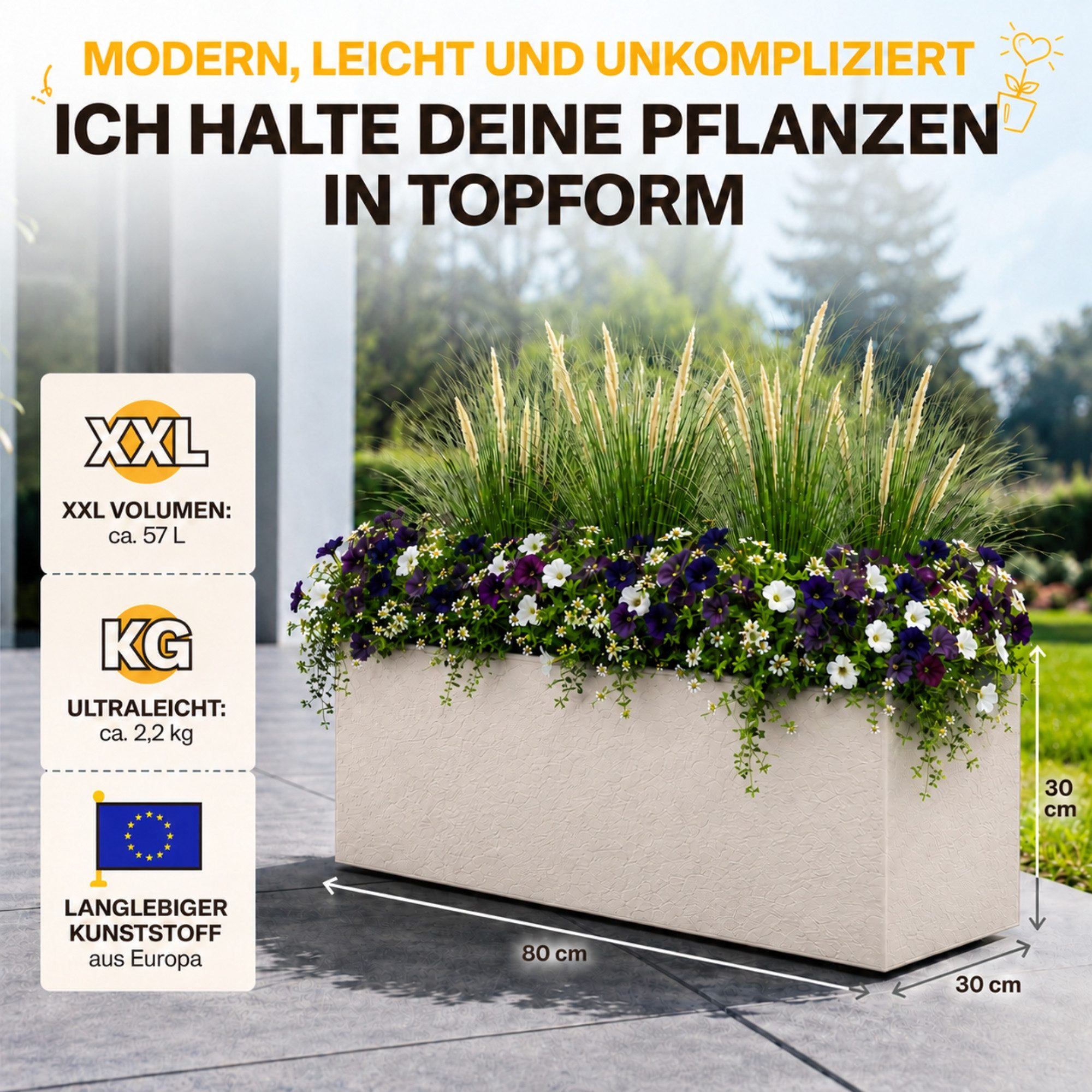 ONDIS24 Pflanzkübel Ondis24 Blumenkübel Vulkano, 50L Blumenkasten (1 St), mit cleverem Wasserspeicher am Boden