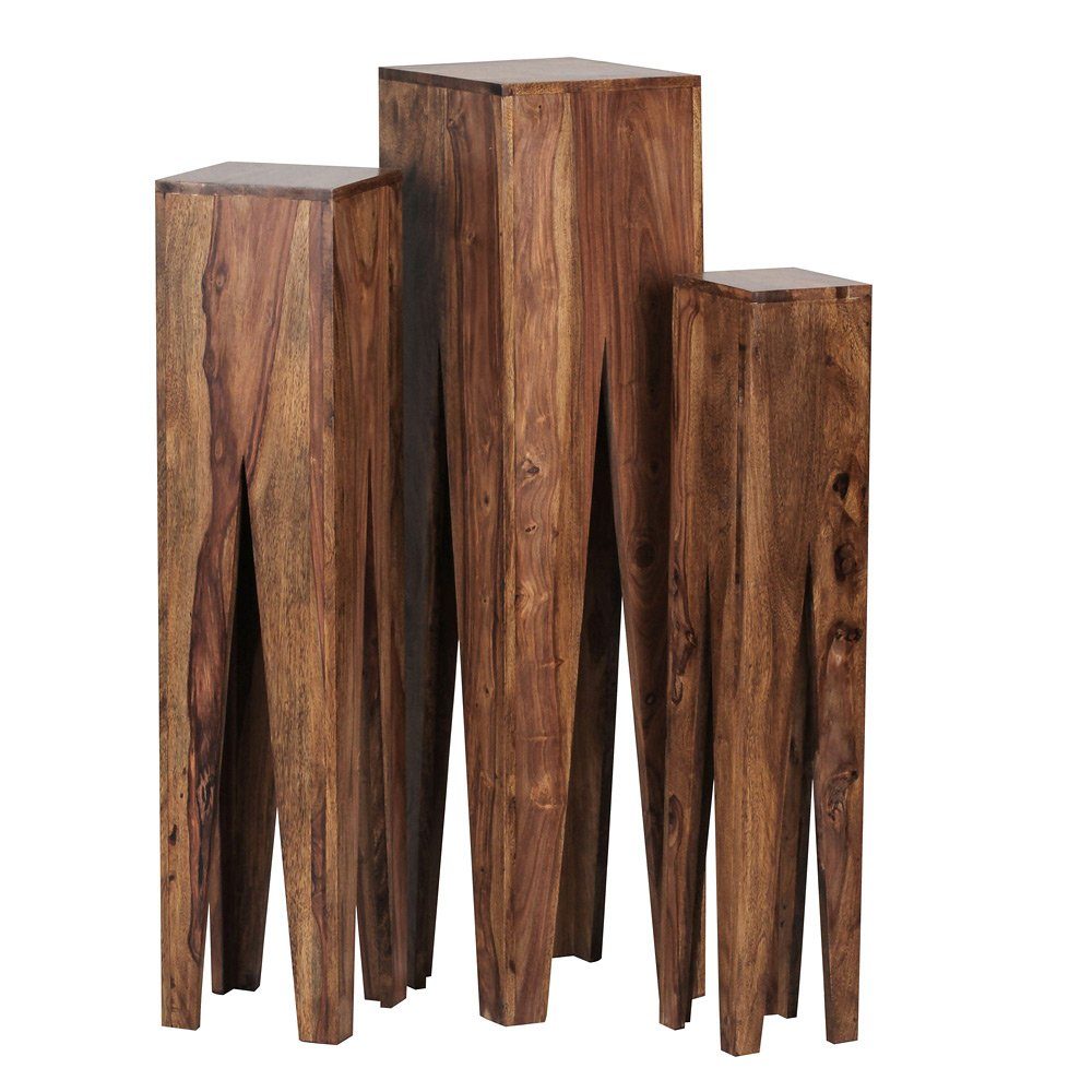 Lomadox Couchtisch, braun, Sheesham Massivholz, 25/100/25 cm Set, Säulen, Landhaus, 3er