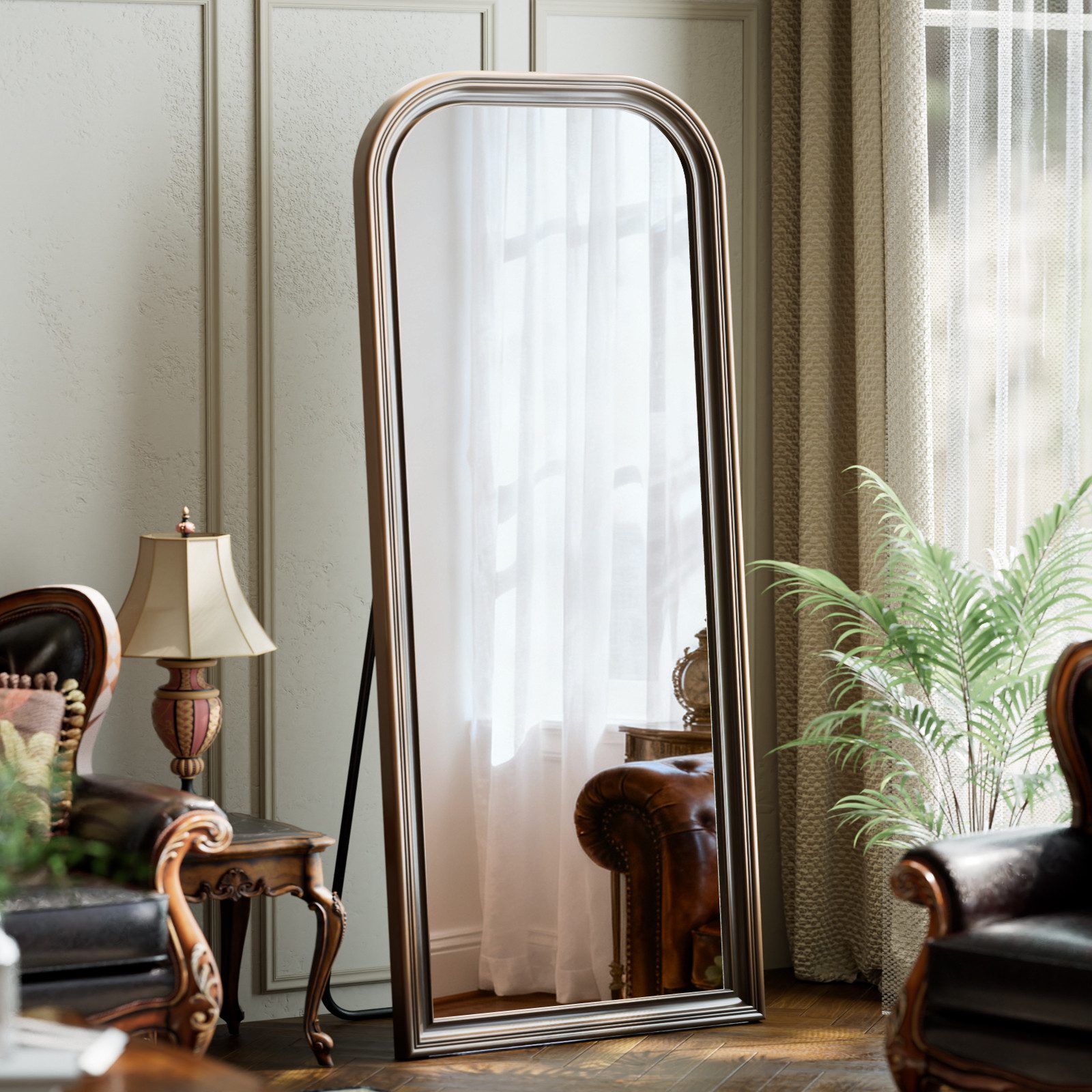 BEAUTYPEAK Ganzkörperspiegel Vintage-Spiegel mit Holzoptik-Rahmen