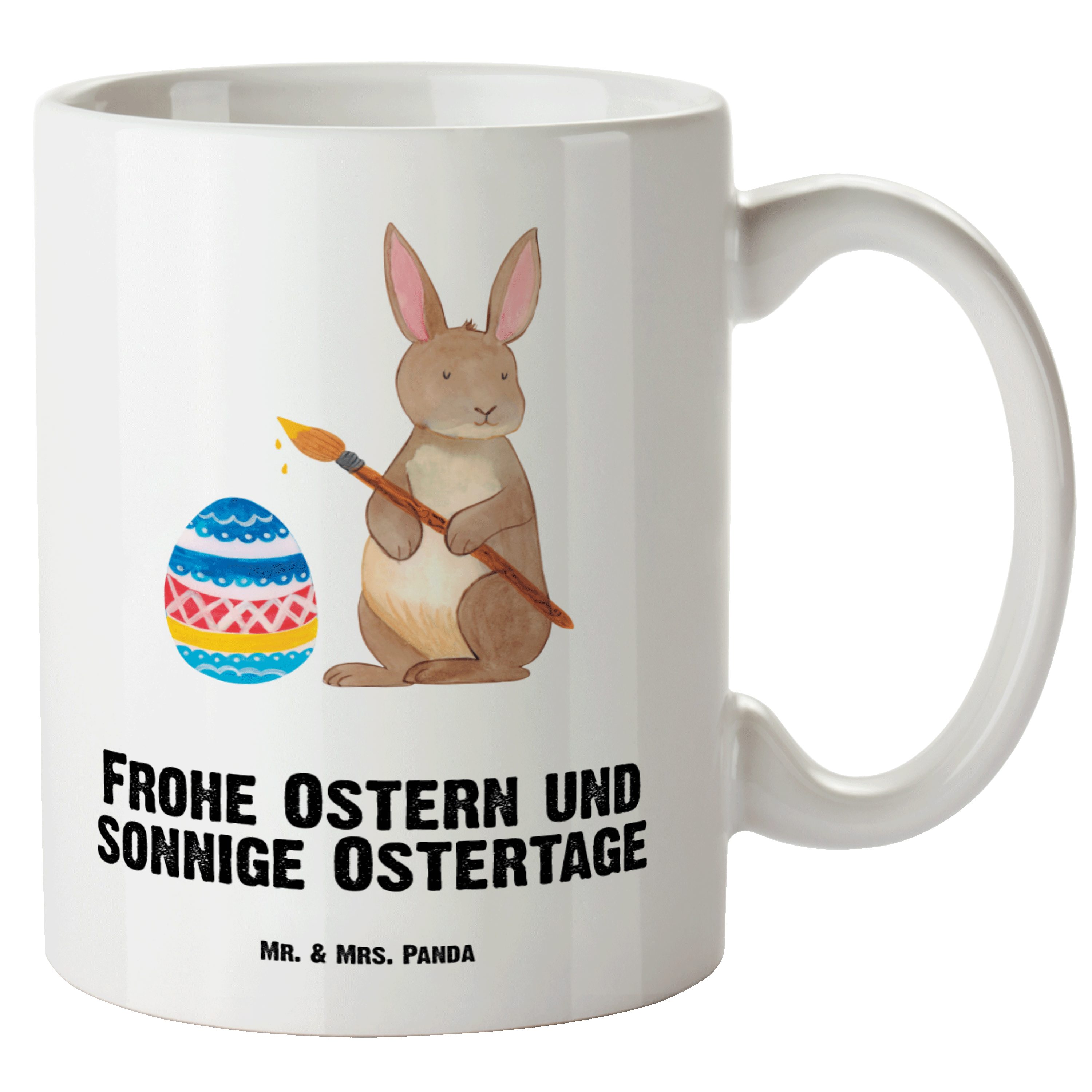 Mr. & Mrs. Panda Tasse Hase Eiermalen - Weiß - Geschenk, Osterdeko, Kaninchen, Groß, Geschen, XL Tasse Keramik