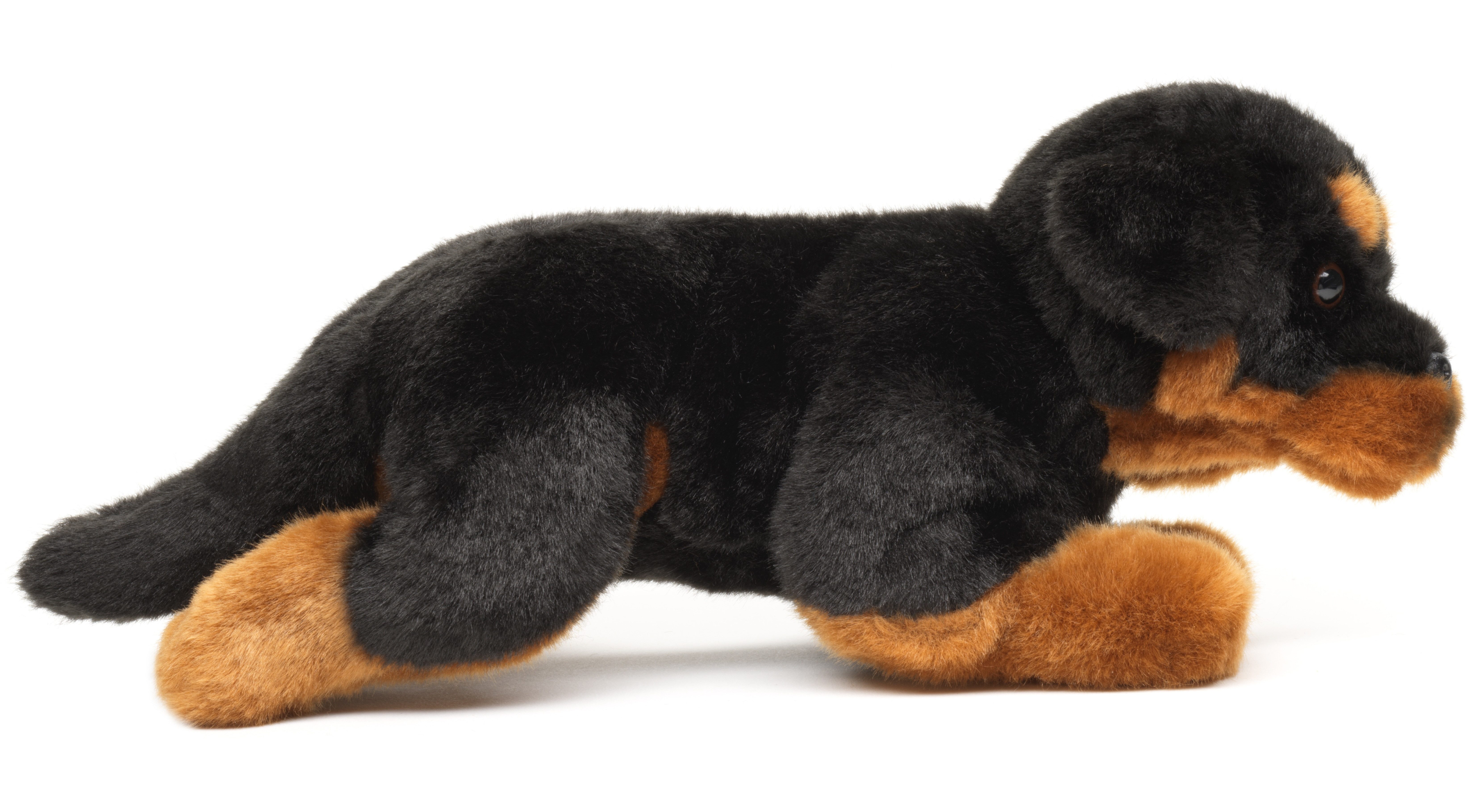 Uni-Toys Kuscheltier Rottweiler, liegend - 33 cm (Länge) - Plüsch-Hund - Plüschtier, zu 100 % recyceltes Füllmaterial