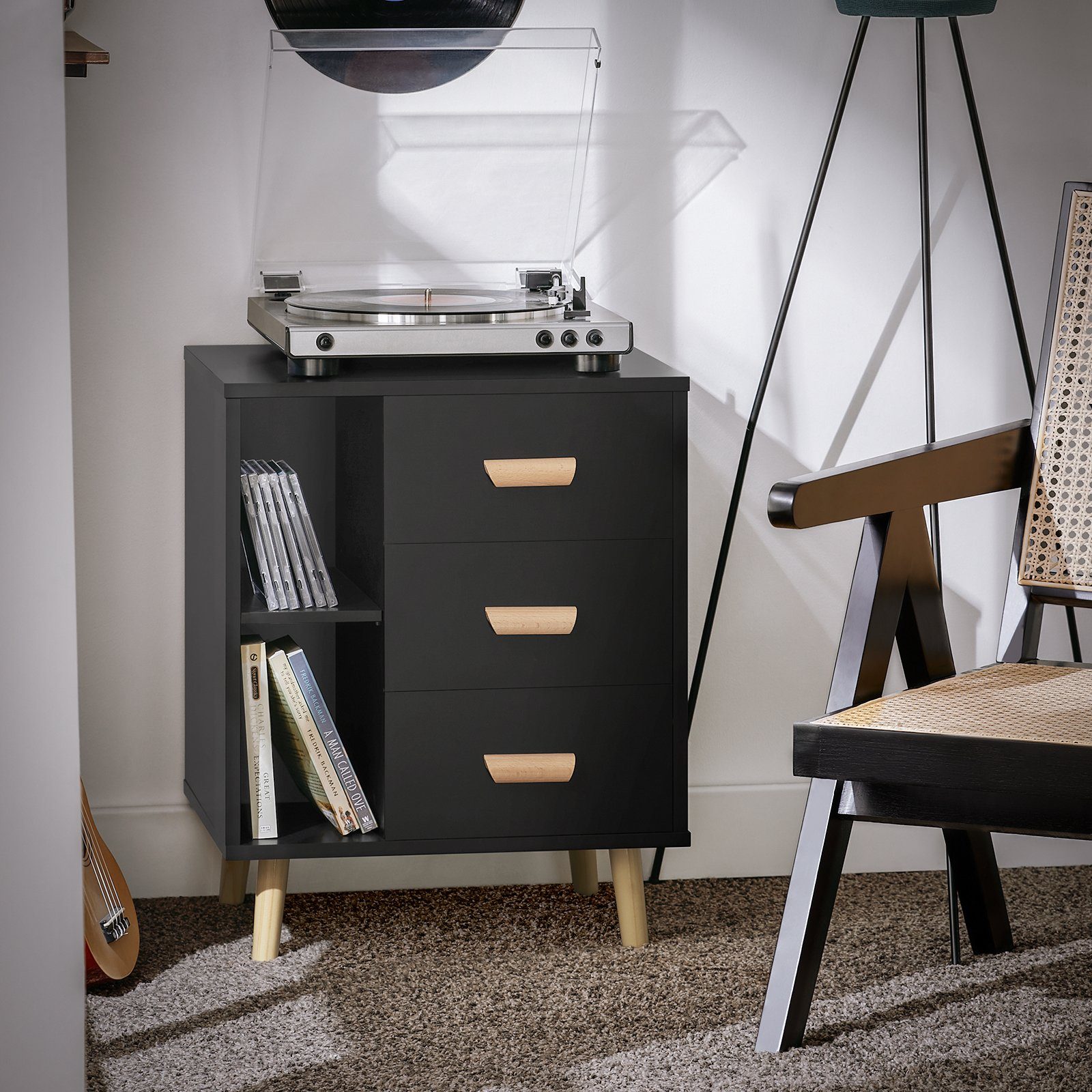 SoBuy Nachttisch mit 3 Schubladen Sofatisch Beistelltisch Hellgrau FBT95-HG günstig online kaufen