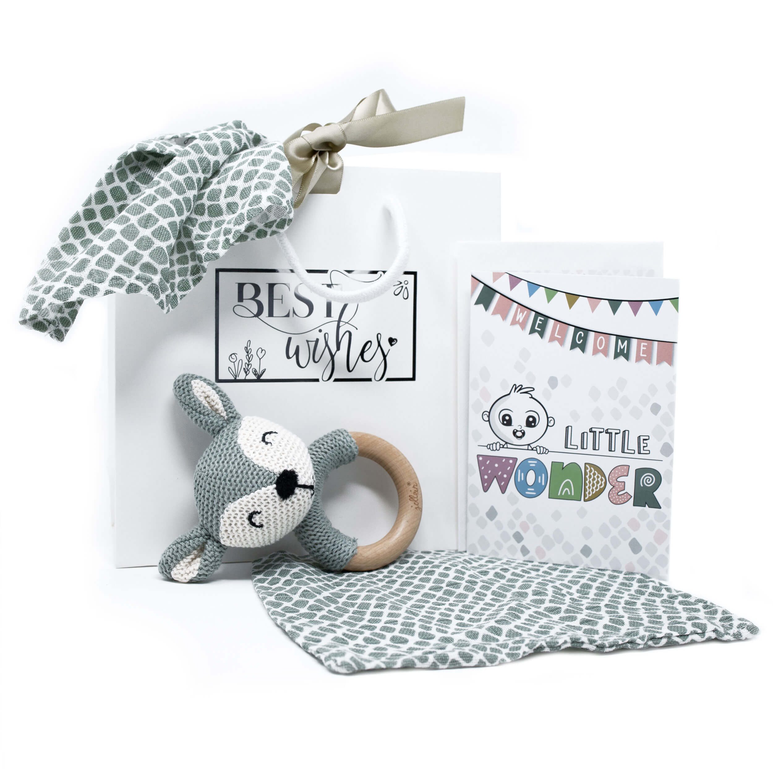 TOBJA Grußkarten Geschenkset Baby Grün Rassel, Geburt