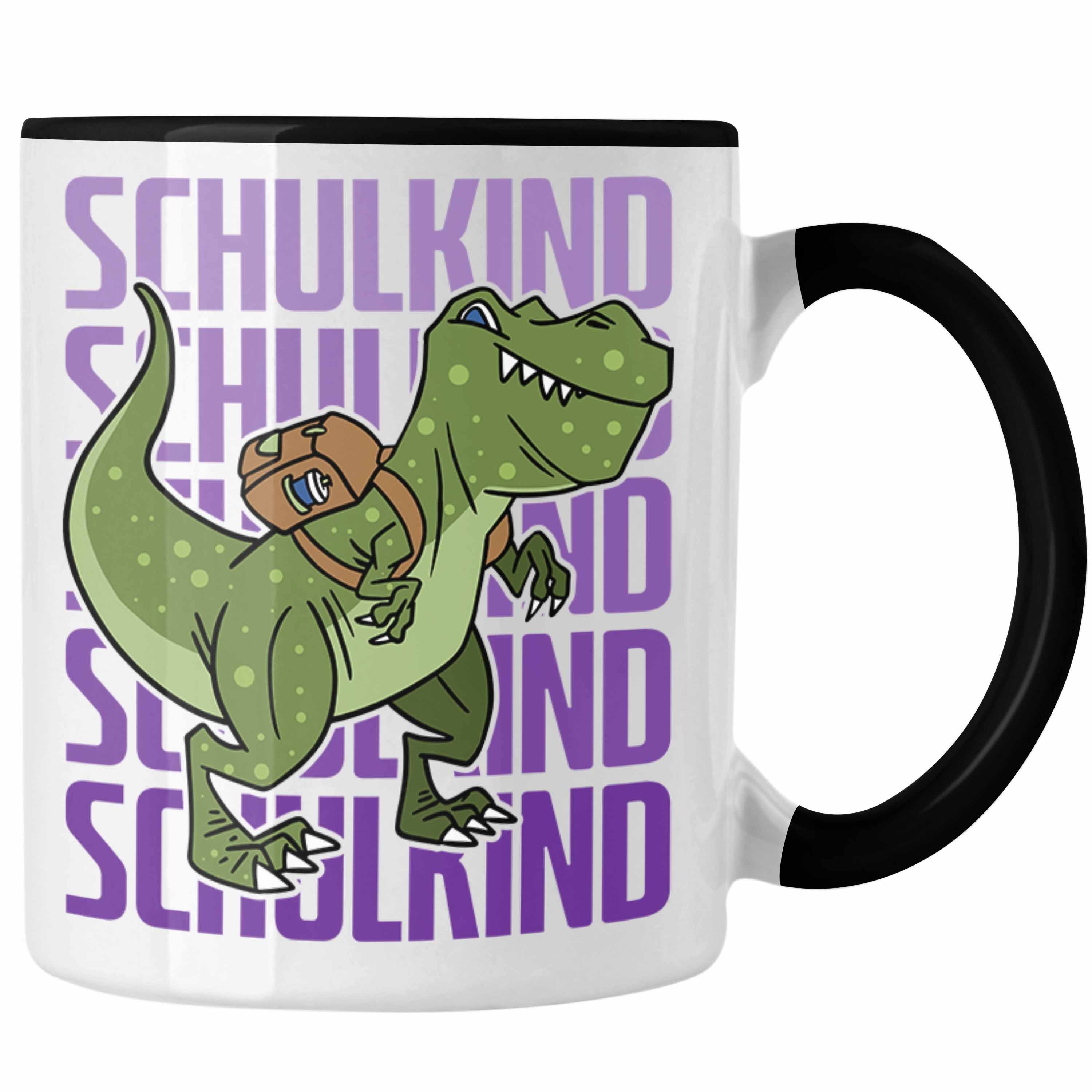 Trendation Tasse Einschulung Tasse Geschenk Jungs Erster Schultag: Lustige T-Rex Dino T Schwarz