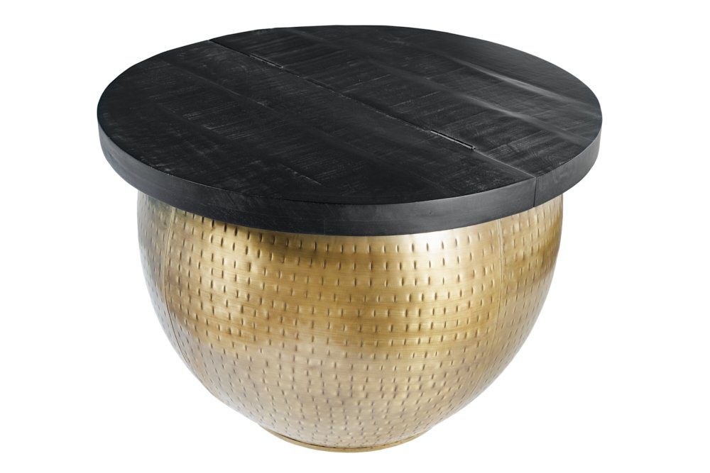 / Ø60cm rund · · Industrial · Metall · Couchtisch Wohnzimmer mit riess-ambiente · STORAGE schwarz DRUMP 1-St), gold (Einzelartikel, Massivholz Stauraum