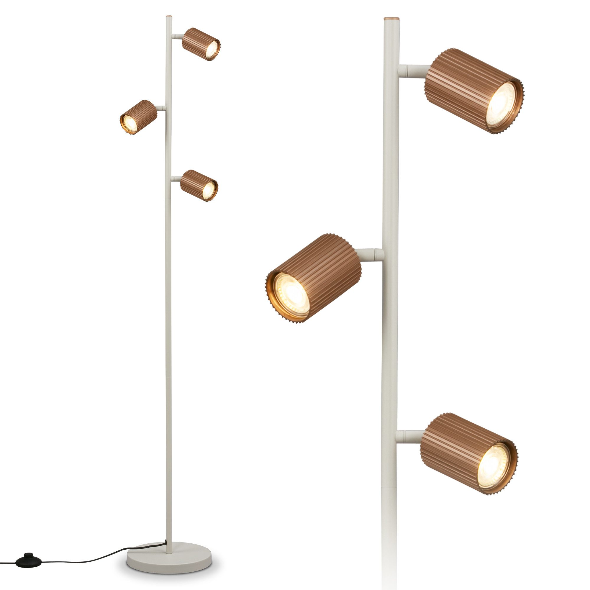 Briloner Leuchten LED Stehlampe Stehleuchte schwenkbar GU10 Riffle-Optik 3-flammig, ohne Leuchtmittel, Abhängig vom Leuchtmittel, 22x141 cm, Wohnzimmer, Schlafzimmer, Büro