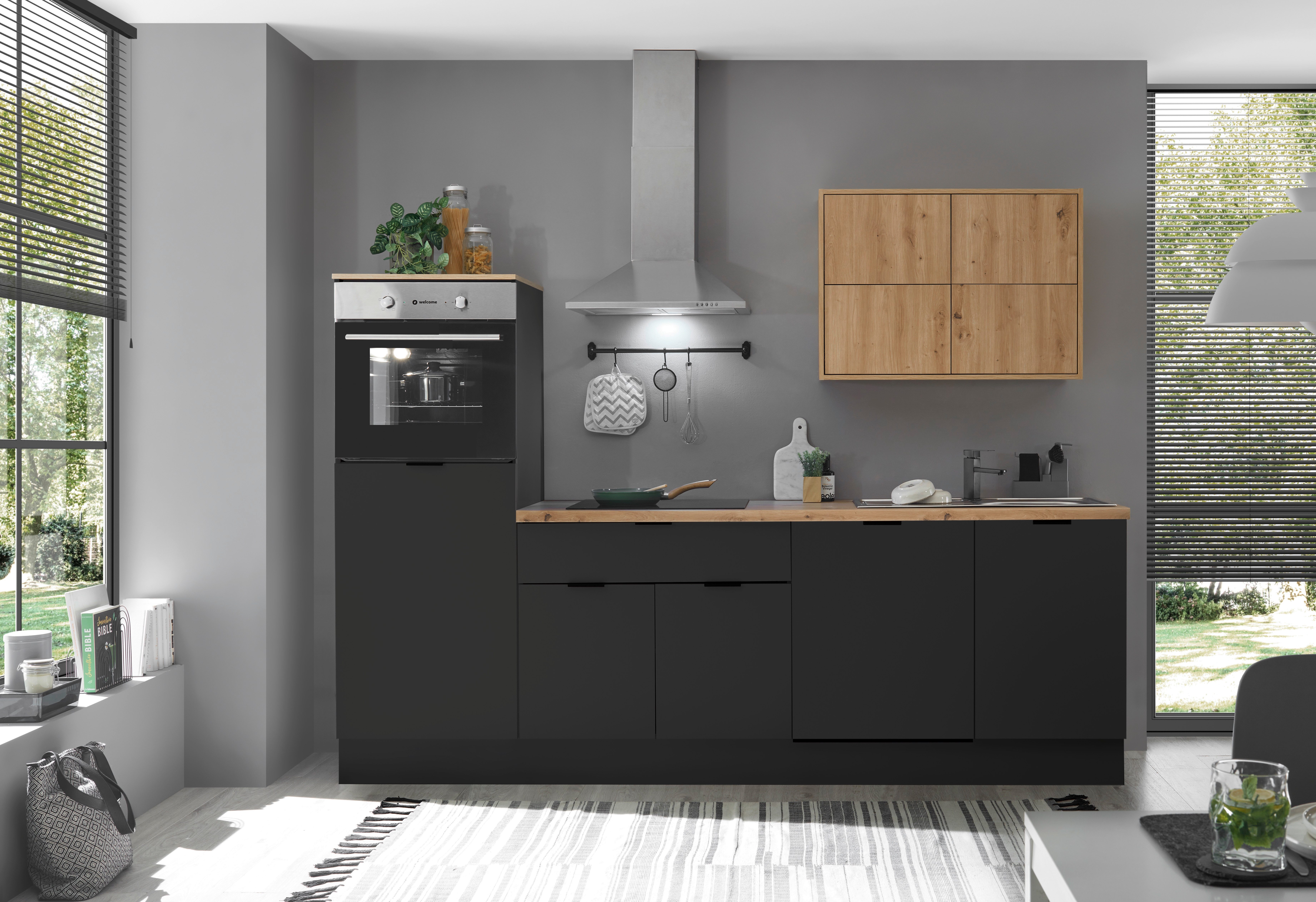 KOCHSTATION Küchenzeile KS-Georgia, mit 38mm starker Arbeitsplatte, Breite 260 cm, wahlweise mit E-Geräten und Kühlschrank