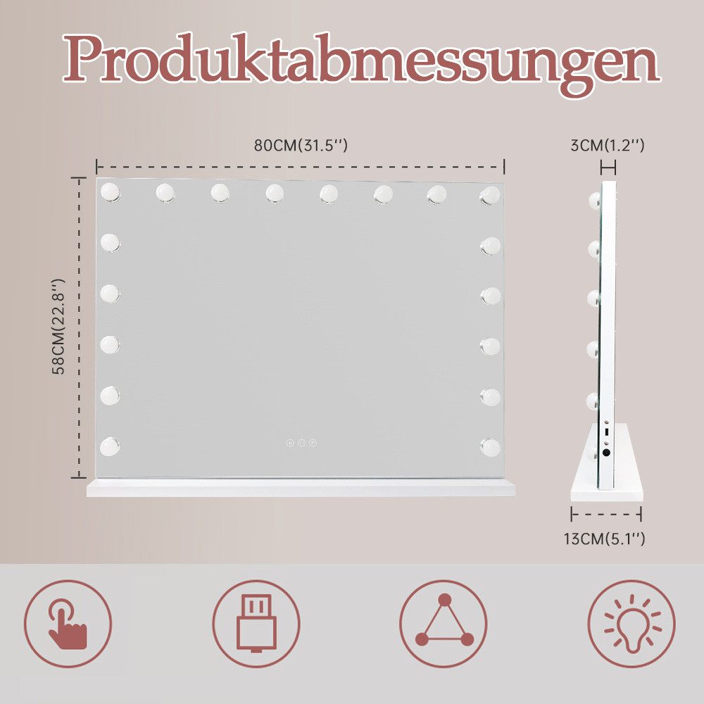 FENCHILIN Schminkspiegel mit LED-Beleuchtung weiß 80/58 cm