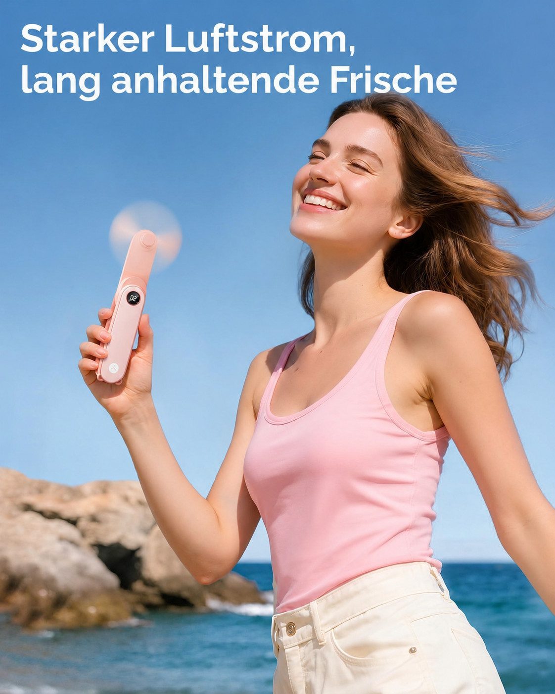 nsihing Handventilator Handventilator 3-in-1, Klappbarer Mini Ventilator USB, LED Anzeige, Taschenlampe & Wiederaufladbar