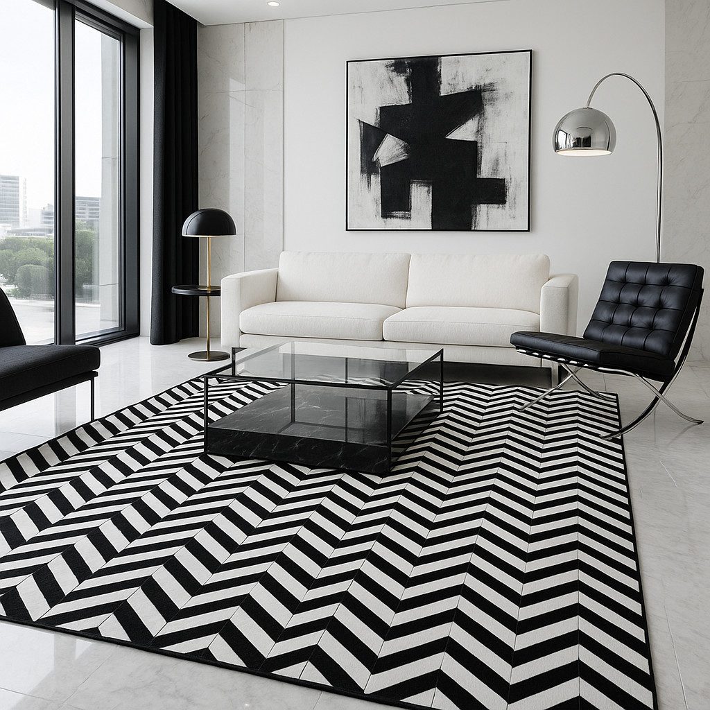 Myflair Möbel & Accessoires Fellteppich ZEBRA EDGE, echtes Rinderfell, rechteckig, Höhe: 10 mm, handgenäht, Naturprodukt, Zickzack Muster, natürliche Struktur
