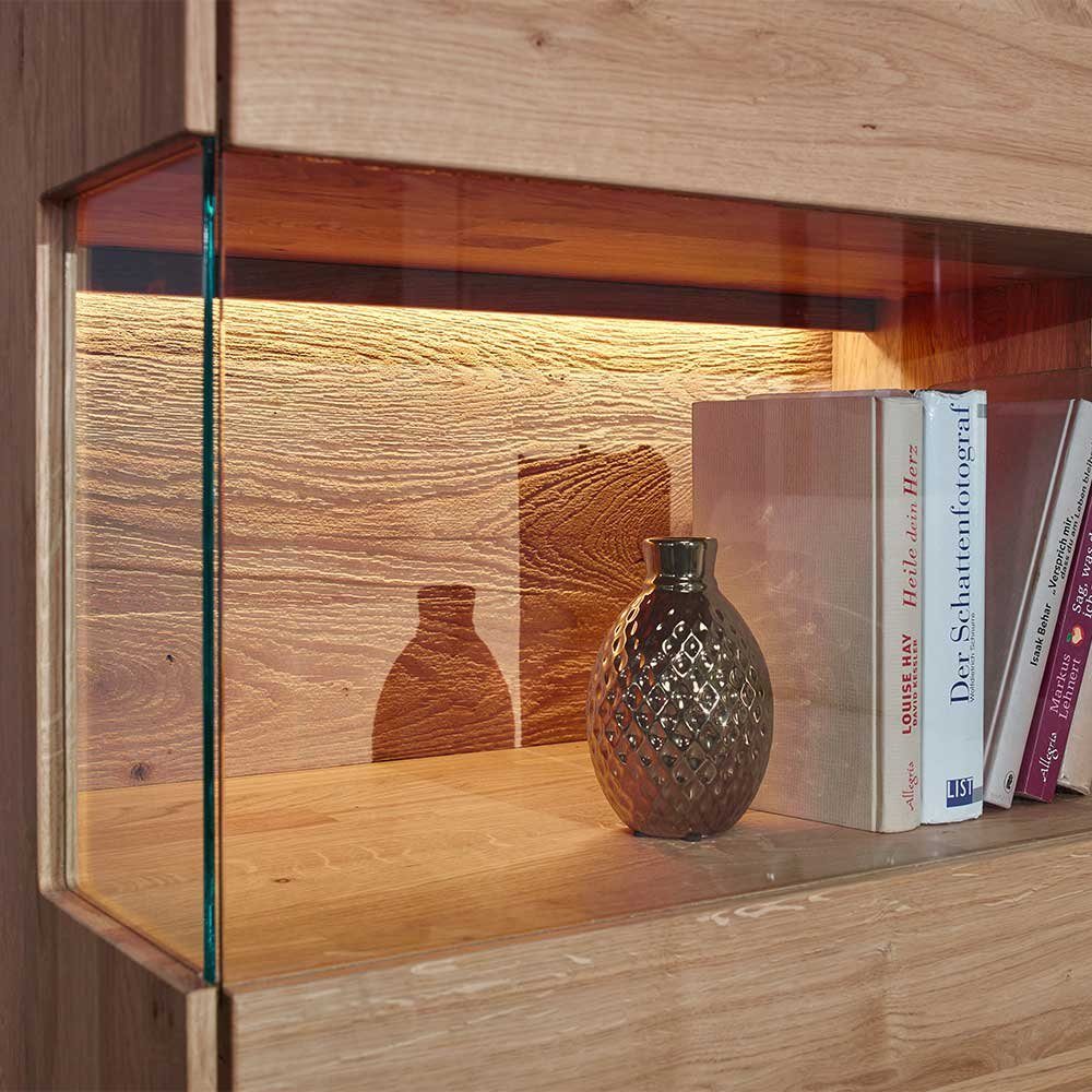 mit Beleuchtung Pharao24 Vitrine LED Massivholz, Chiloena aus