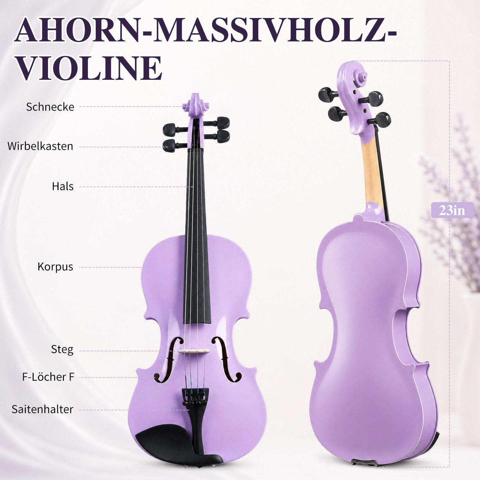 LALAHO Violine Geige 4/4 Violinenset 4/4 Komplettset mit Zubehör für Anfänger, Einsteiger/Schülerinstrument, inkl. Bogen, Koffer, Kolophonium