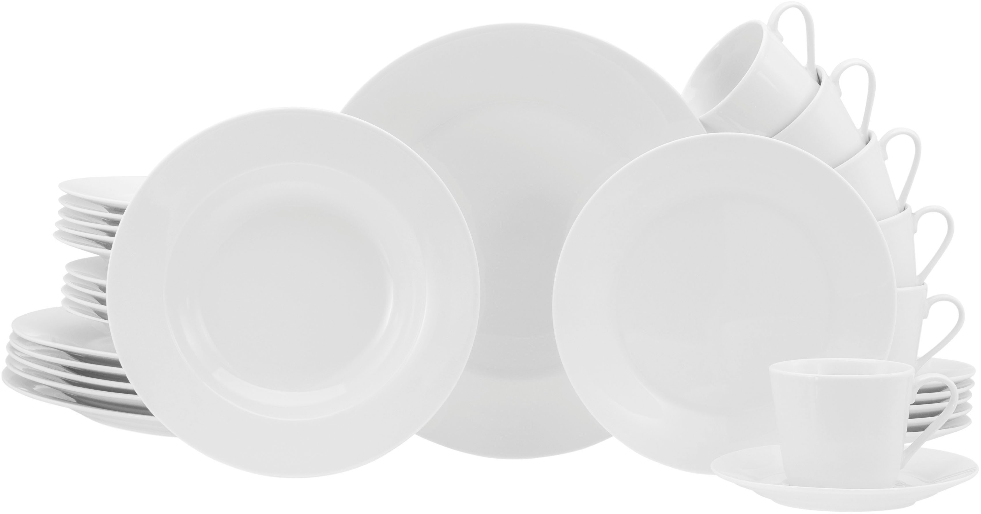 CreaTable Kombiservice BASE Weiß, Service 30-tlg. (30-tlg), 6 Personen, Porzellan, Klassisch, Zeitlos, Der Alleskönner