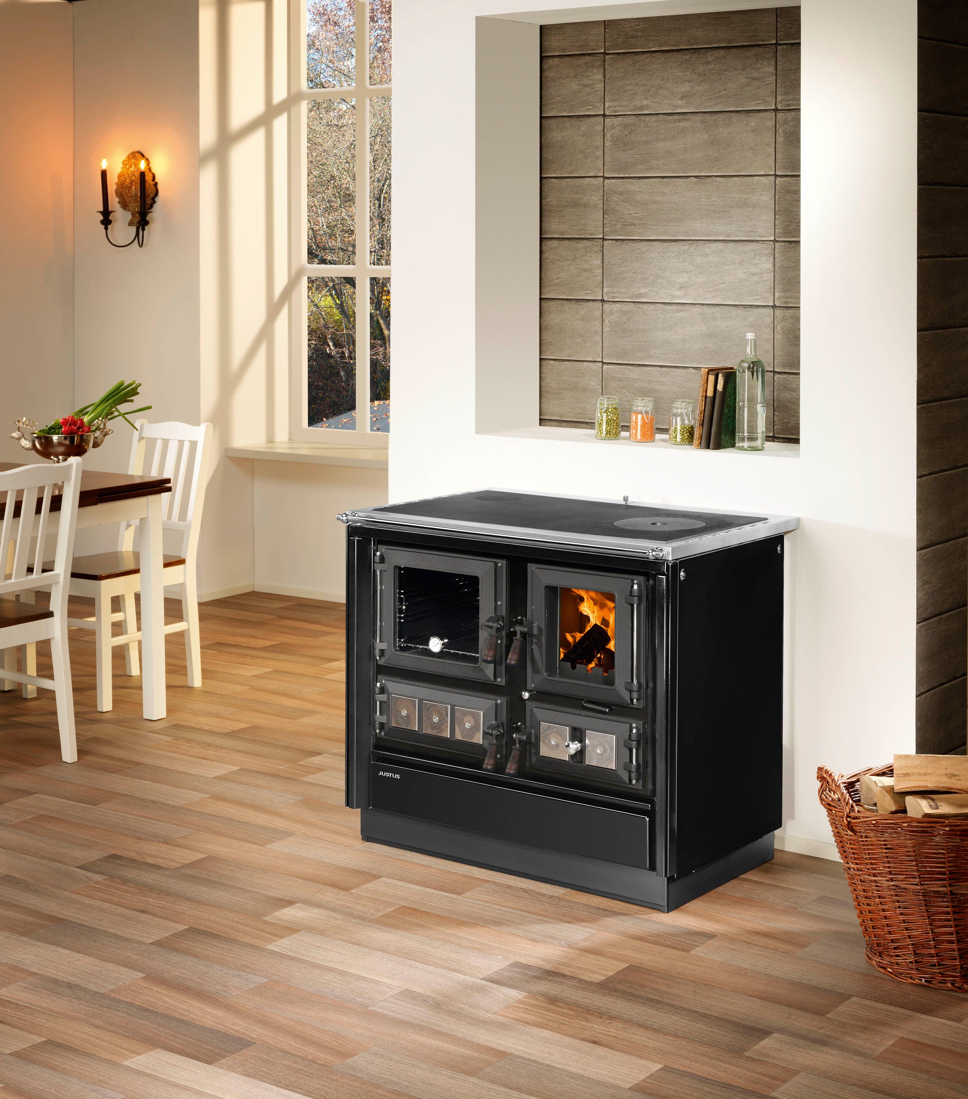JUSTUS Festbrennstoffherd Rustico-90 2.0, 7,2 kW, Zeitbrand