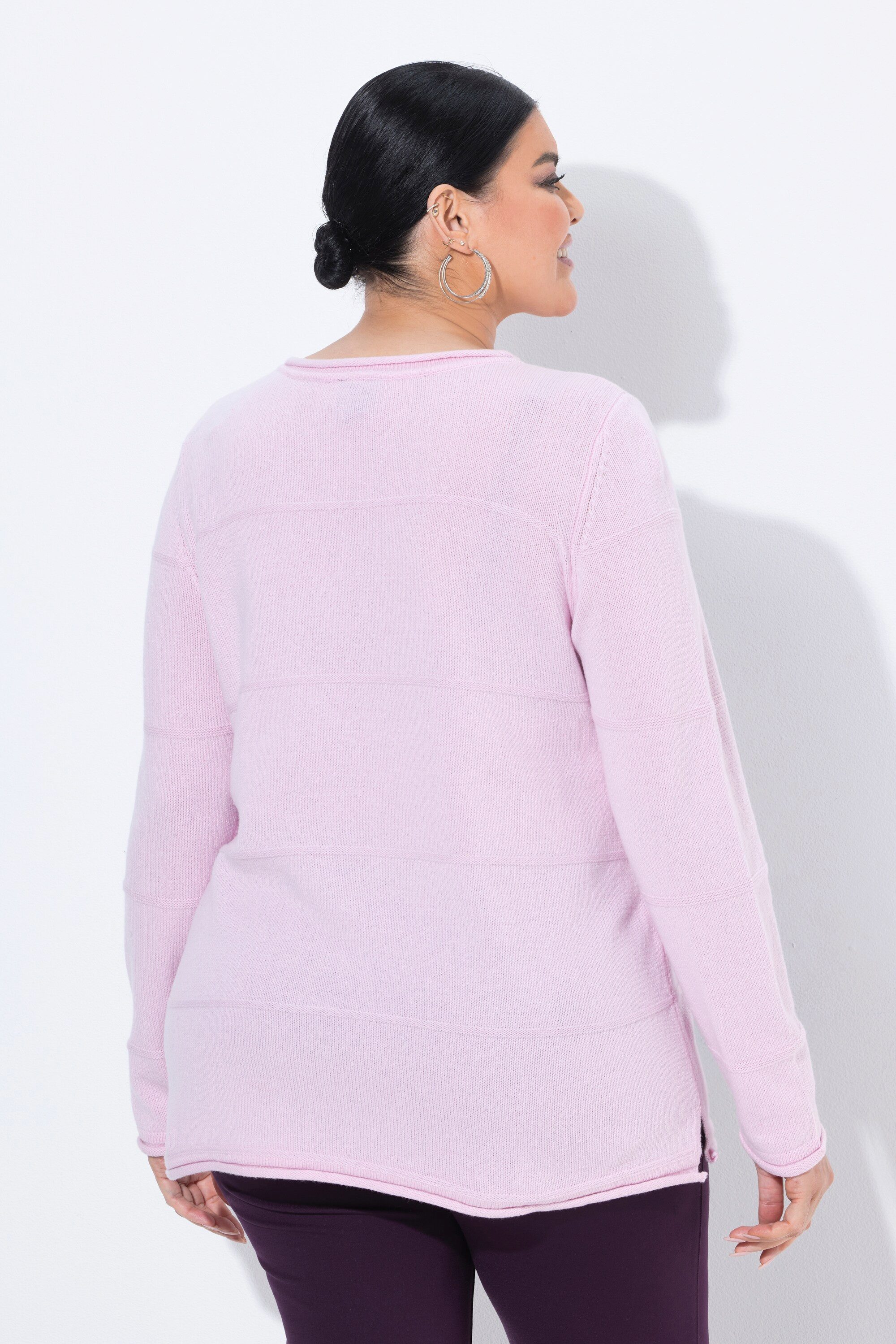Ulla Popken Strickpullover Pullover 3D-Streifen Rundhalsausschnitt Langarm