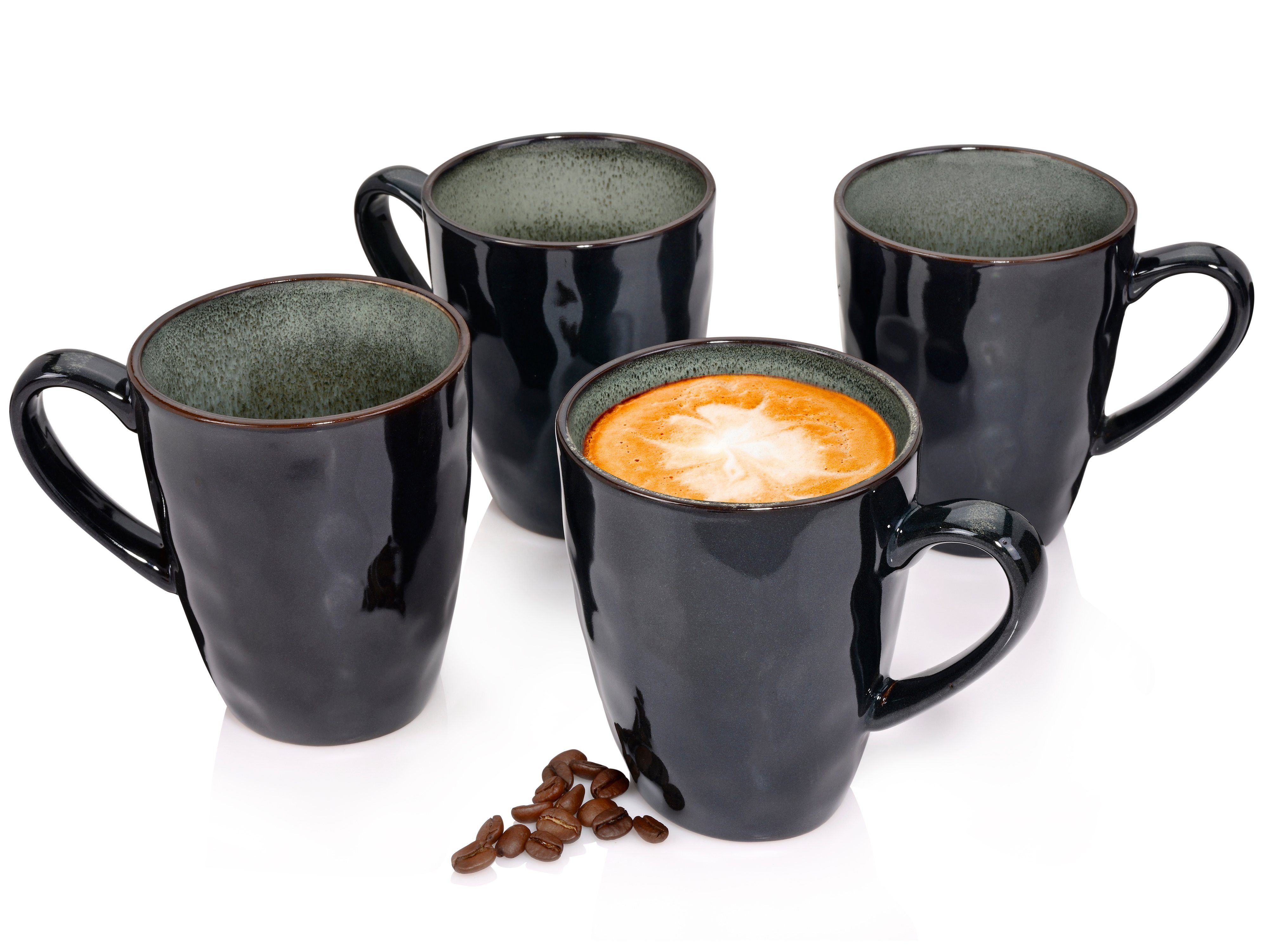 SÄNGER Becher Kopenhagen Kaffeebecher Set, Steingut, Handmade, Grün Grau, 300ml