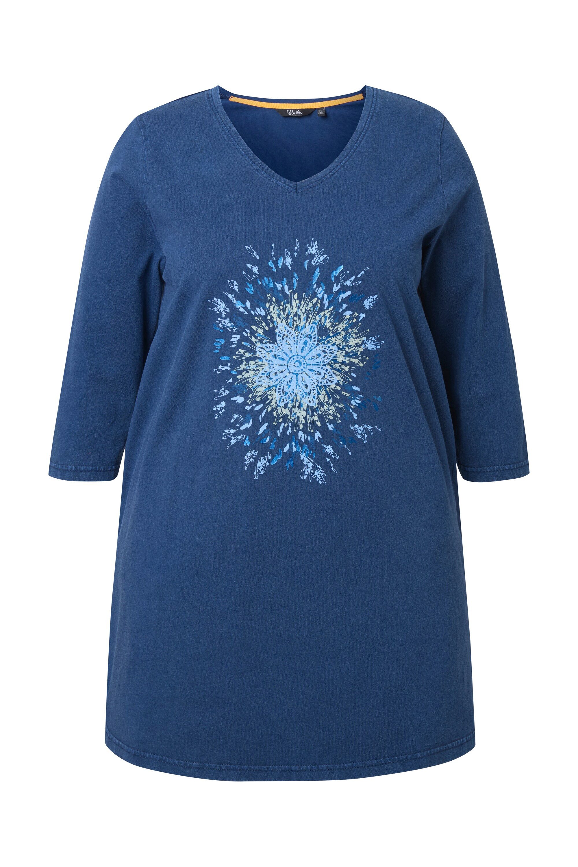 Ulla Popken Longshirt Shirt Pusteblume A-Linie V-Ausschnitt 3/4-Arm günstig online kaufen