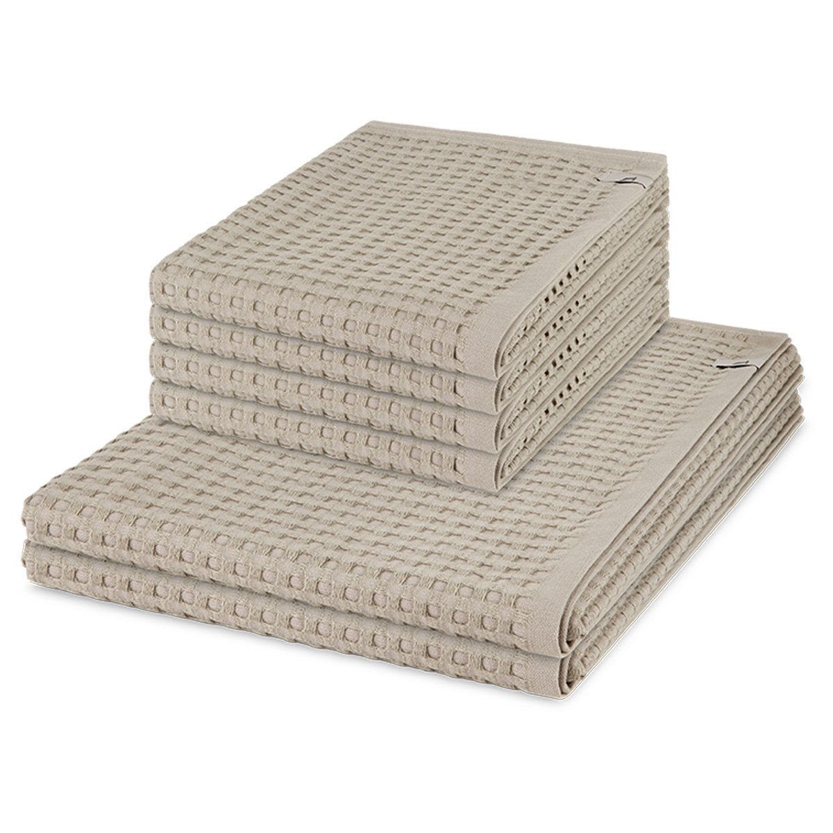 Möve Handtuch Set Piquee, Waffel-Pique (Spar-Set, 6-St), 4 X Handtuch 2 X Duschtuch im Set - Baumwolle - Saugstark