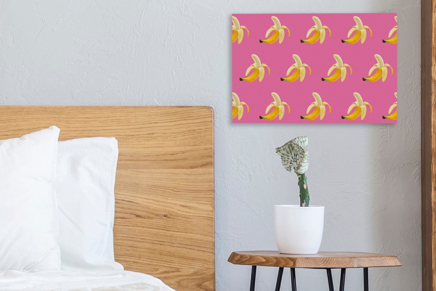 OneMillionCanvasses® Leinwandbild Banane - Muster (1 St), 30x20 Wandbild - cm Aufhängefertig, Rosa, Leinwandbilder, Wanddeko