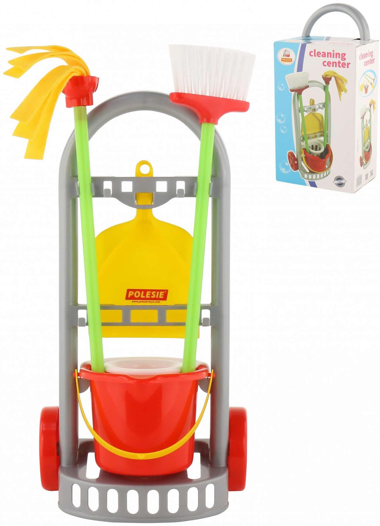 Polesie Kinder-Putzwagen Putztrolley 5 tlg. Putzfrau klein Eimer Besen
