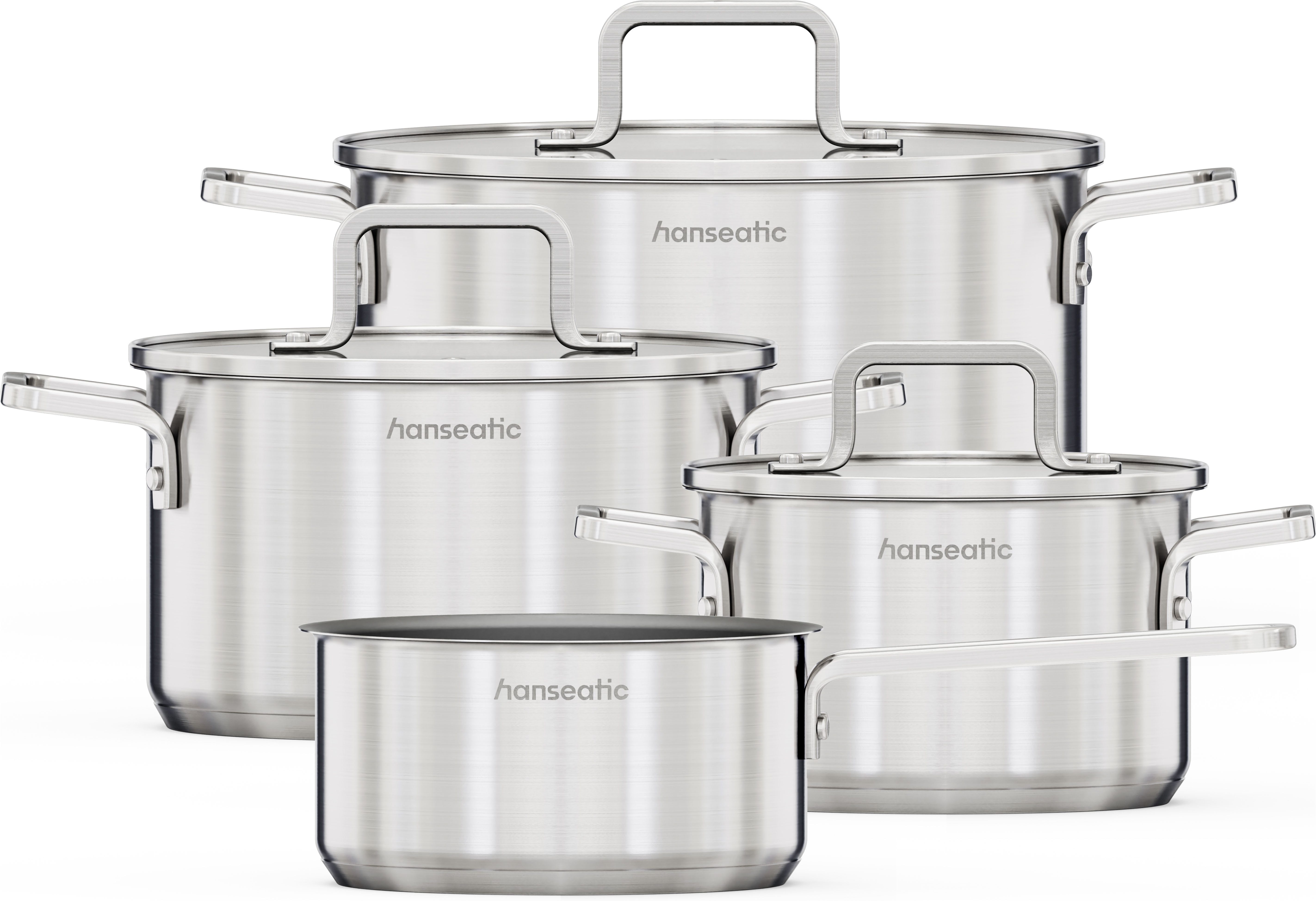 Hanseatic Topf-Set DAILY, Edelstahl 18/10 (Set, 7-tlg., Stielkasserolle 16 cm, Kochtopf 16/20/24 cm), mit Antihaftbeschichtung, für alle Herdarten, Induktion