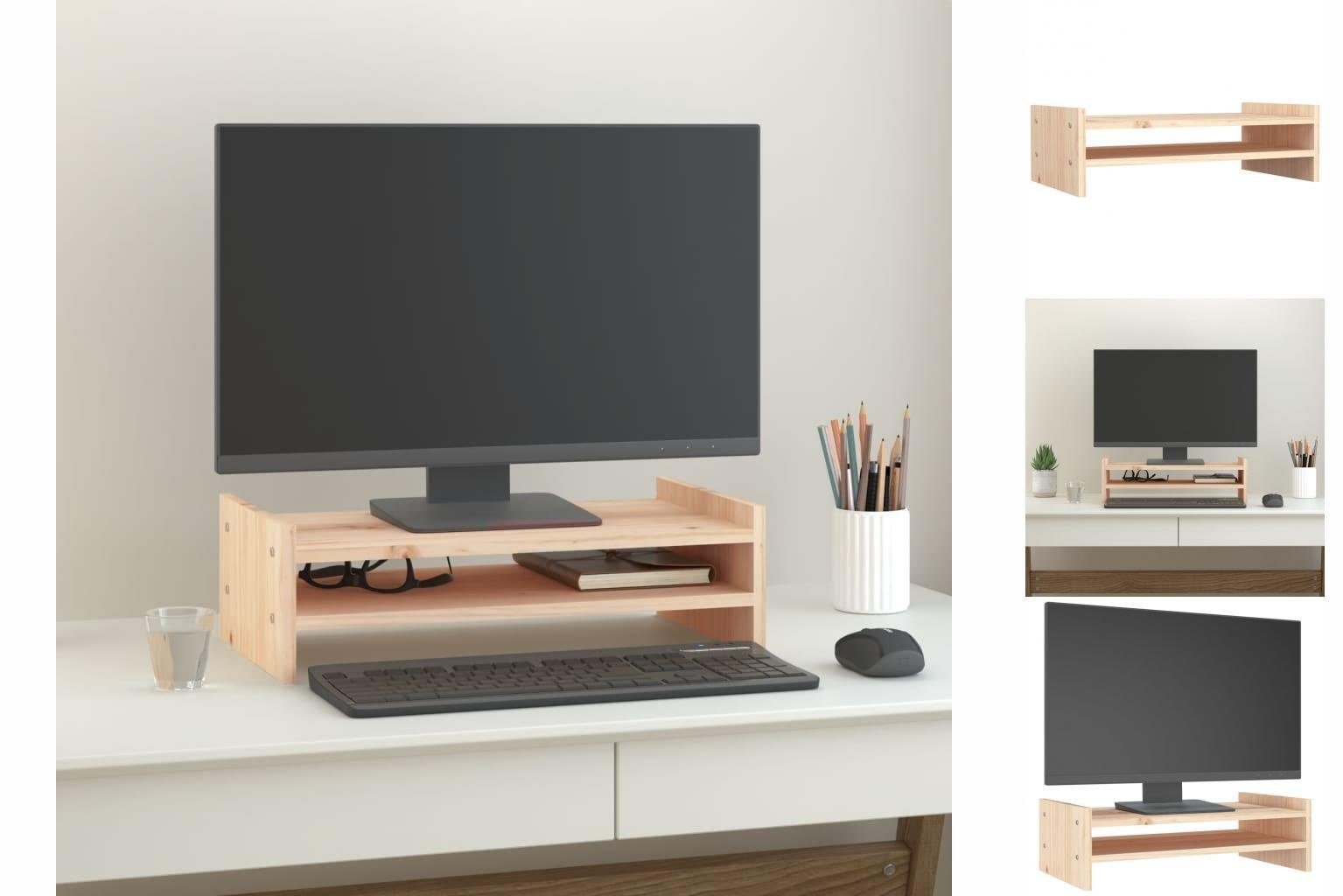 vidaXL Monitorständer 50x27x15 cm Massivholz Kiefer Erhöhung Bildschirm Tisch Monitor-Halterung Natur