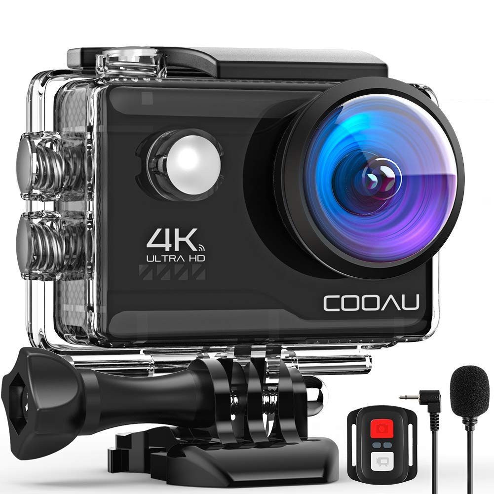Topcony COOAU 4K Action Cam 20MP 40M Unterwasserkamera WiFi 170 ° Weitwinkel Action Cam (HD 4K, EIS Bildstabilisator Helmkamera 170° Weitwinkel Camcorder, 2.4G Fernbedienung, 2 Akkus und 16 Zubehör Kit Externem Mikrofon)