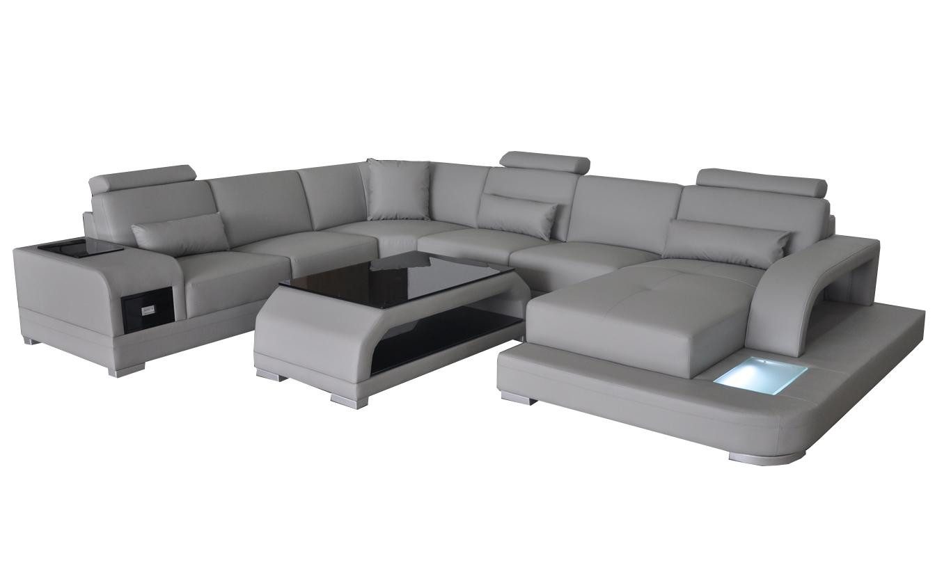 Xlmoebel Wohnlandschaft Modernes Ledersofa in U-Form mit passendem Tisch, Modell G8013, Hergestellt in Europa