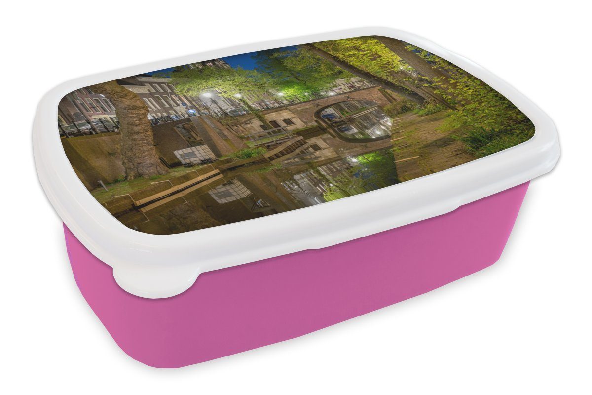 MuchoWow Lunchbox Moat - Utrecht - Pflanzen, Kunststoff, (2-tlg), Brotbox für Erwachsene, Brotdose Kinder, Snackbox, Mädchen, Kunststoff rosa