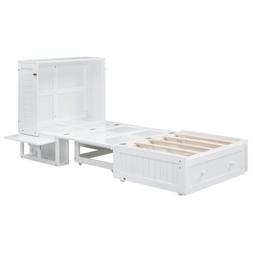 MODFU Stauraumbett Holzbett mit Schubladen am Bettende, Verwandelbare Plattformbetten (mit kleinem Regal an der Seite des Bettes), ohne Matratze