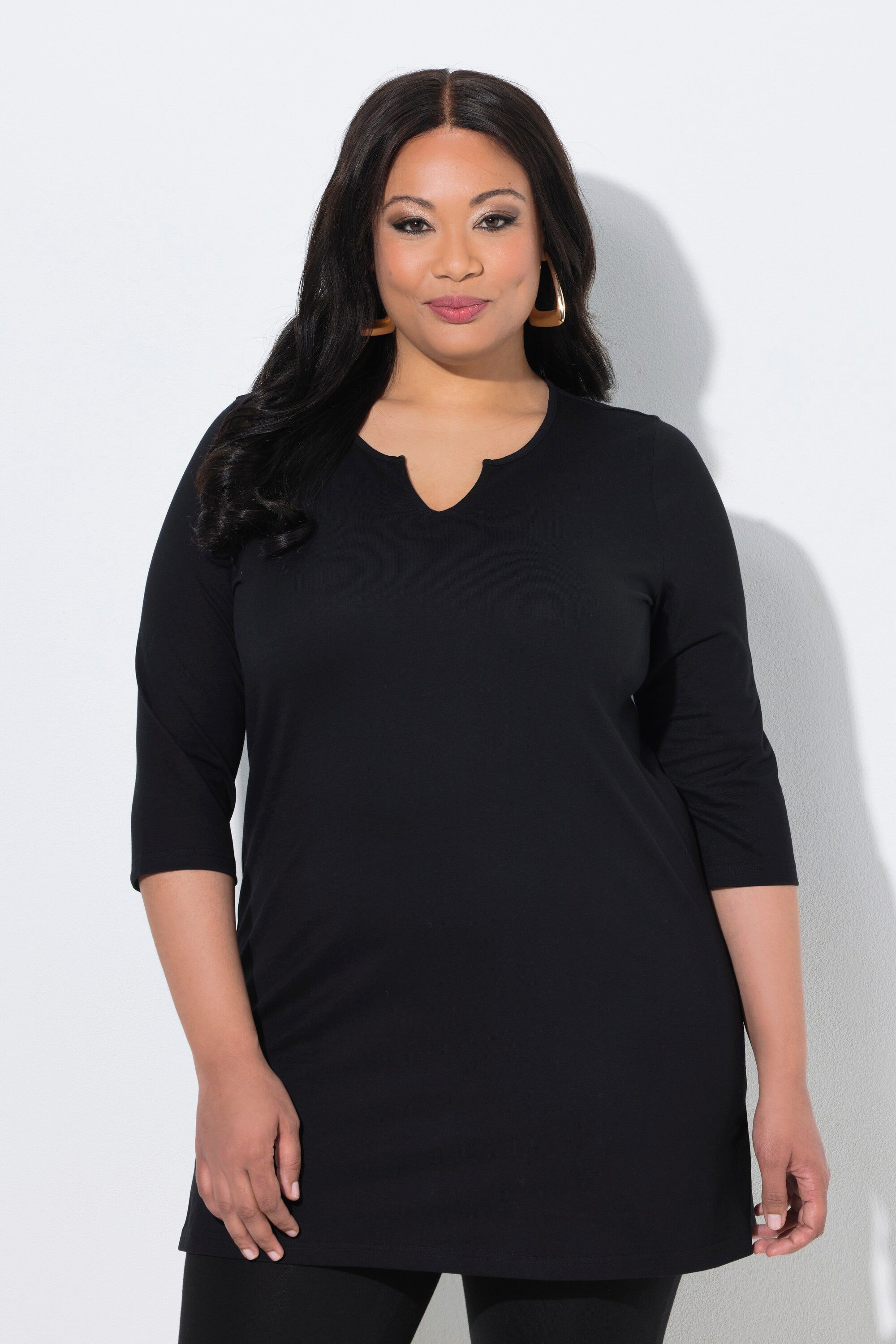 Ulla Popken Longshirt Longshirt A-Linie Tunika-Ausschnitt 3/4-Arm