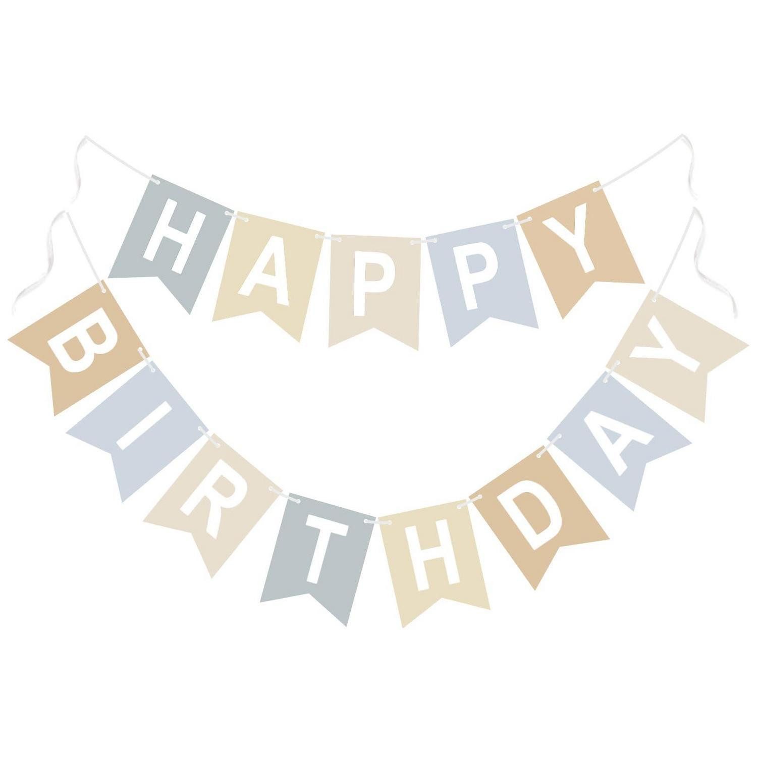LuxusKollektion Wimpelkette Girlande Geburtstag Happy Birthday Beige Blau