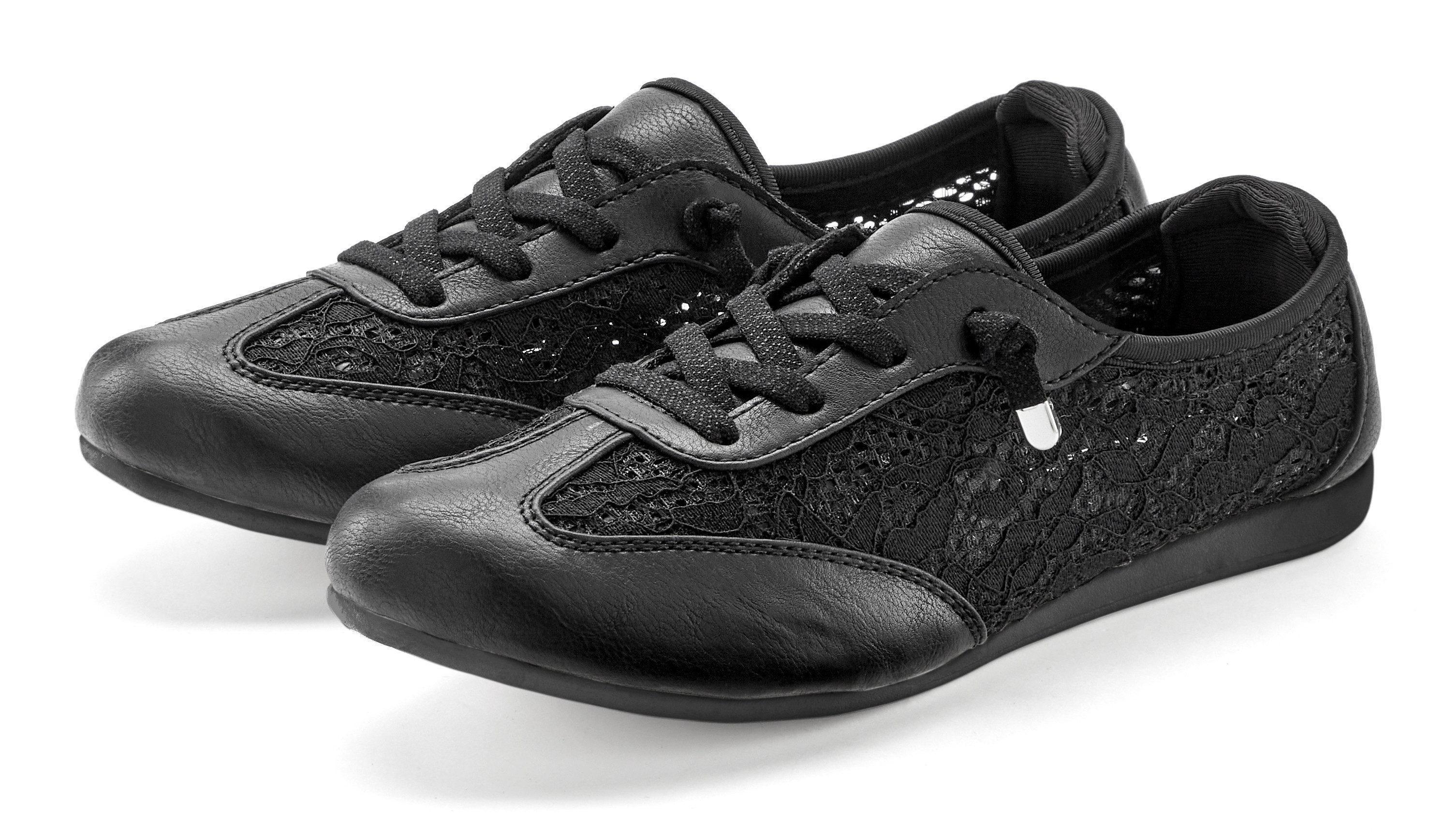 LASCANA Freizeitschuh, Halbschuh mit modischen Spitzendetails Sneaker zum Reinschlüpfen mit elastischen Schnürbändern VEGAN