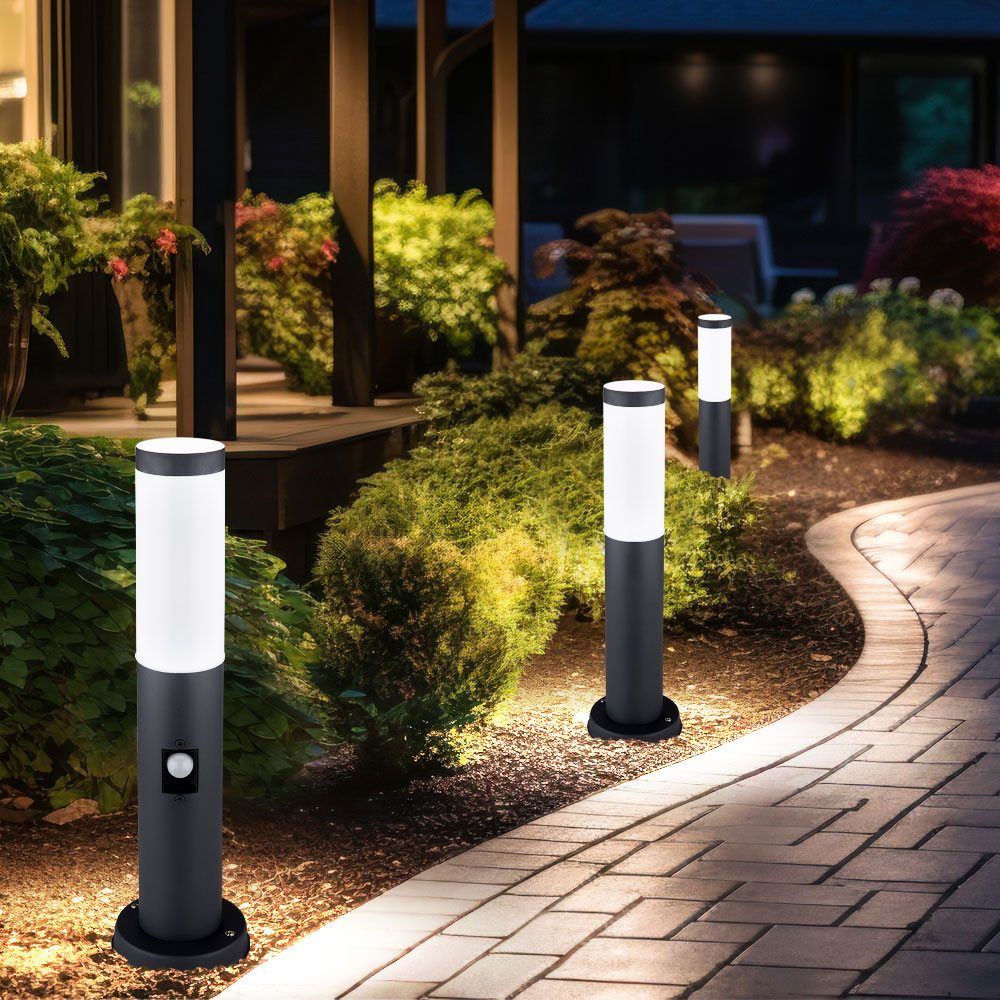 GLOBO LIGHTING Sockelleuchten, Leuchtmittel nicht inklusive, Wegeleuchte Außenstehleuchte Bewegungsmelder Gartenlampe anthrazit 3x