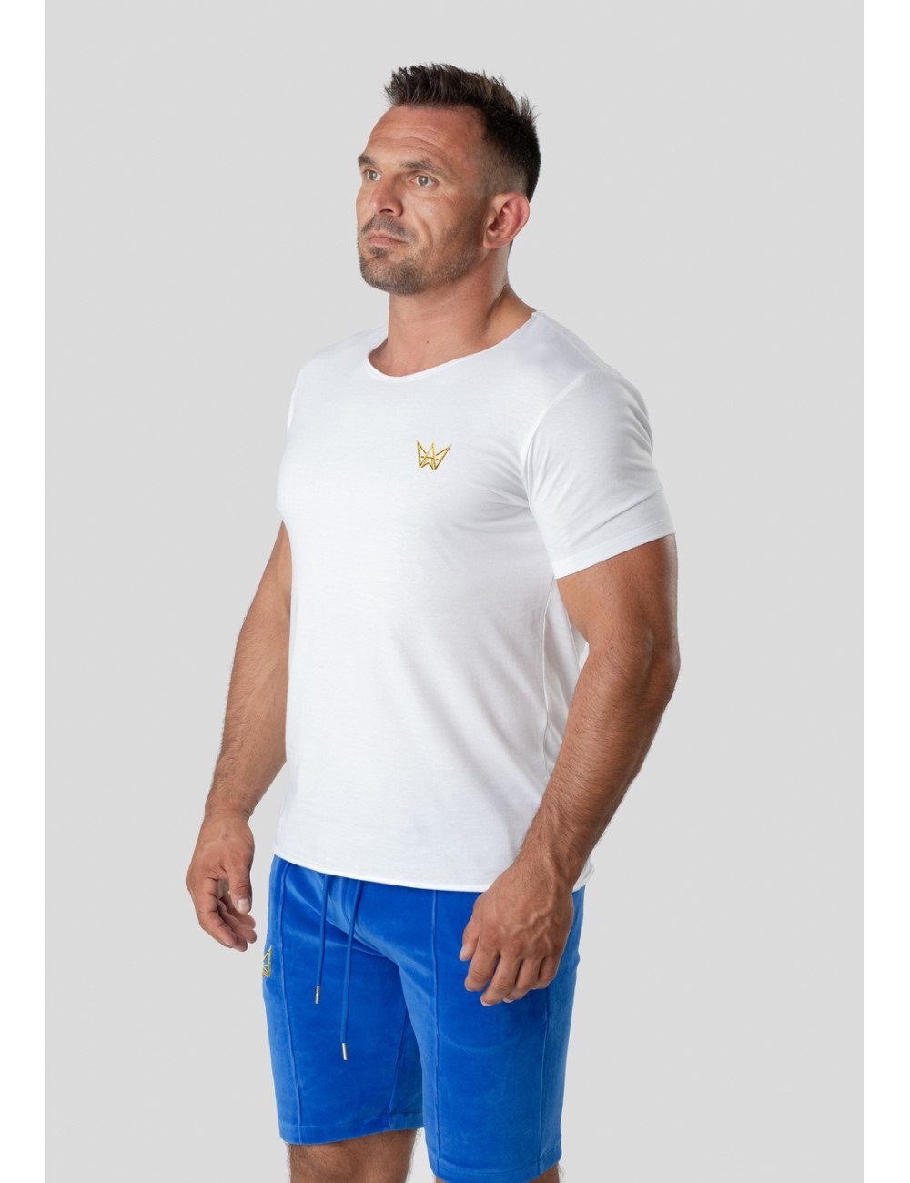 TRES AMIGOS T-Shirt Weiß Rundhalsshirt mit Trenndiges Logo