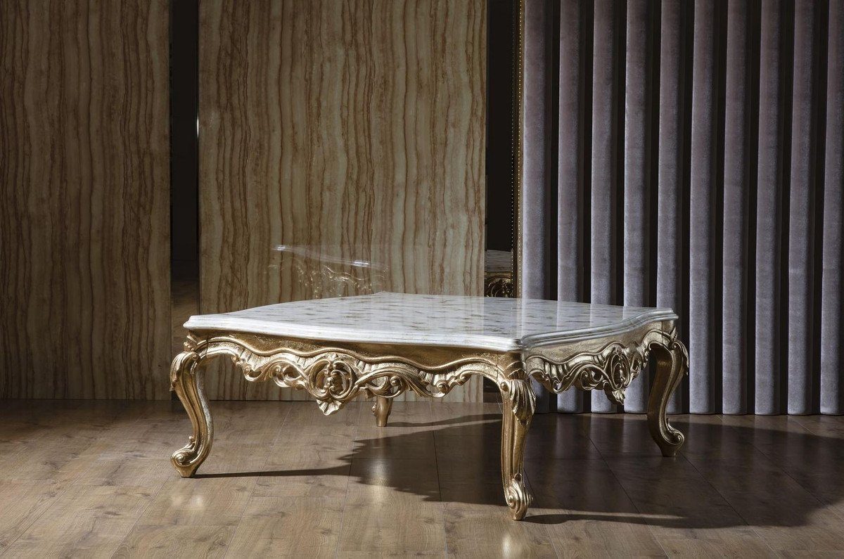 Casa Barock Möbel Couchtisch - Wohnzimmertisch Prunkvoller cm 51 130 Padrino Gold 130 Luxus - Massivholz H. Couchtisch x Weiß x / Barock