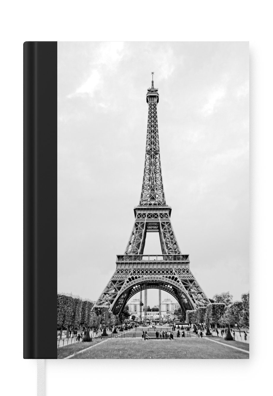 Journal, Seiten, Merkzettel, 98 Haushaltsbuch Eiffelturms, A5, Schwarz-Weiß-Foto MuchoWow Tagebuch, des Notizheft, Notizbuch