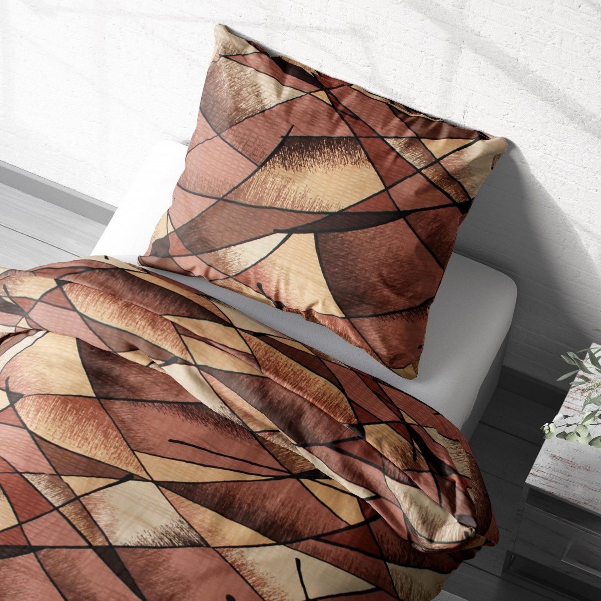 Heubergshop Bettwäsche, Seersucker, 2 teilig, 135x200cm und 80x80cm - Wildes Muster in Braun, 100% Baumwolle (183/1)