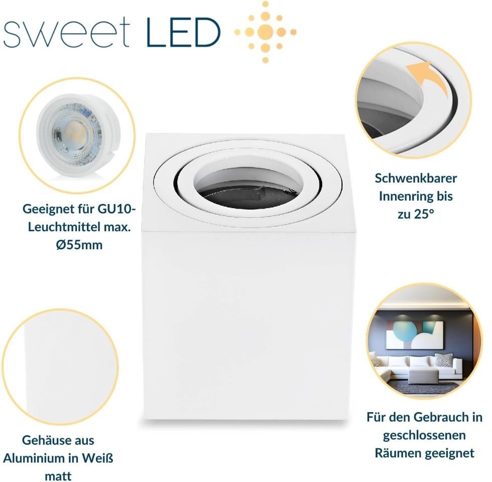 Sweet LED LED Aufbaustrahler 2er Set GU10 Deckenspots eckig schwenkbar, schwenkbar, ohne Leuchtmittel, LED Aufbaustrahler, Aluminium