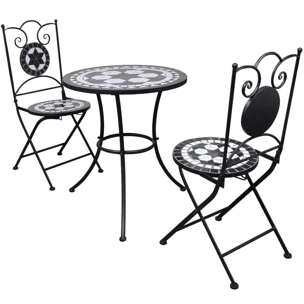 furnicato Garten-Essgruppe 3-tlg. Bistro-Set Keramikfliese Schwarz/Weiß