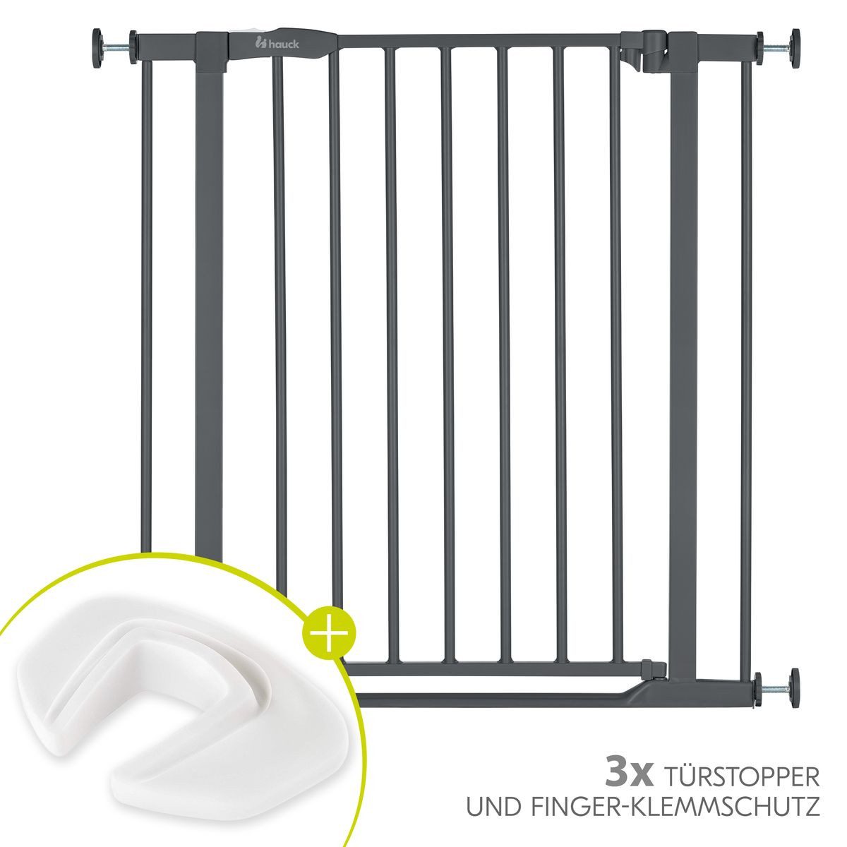 Hauck Türschutzgitter Clear Step 2 - Dark Grey, Treppenschutzgitter Set 75–80 cm ohne Bohren mit 3x Klemmschutz