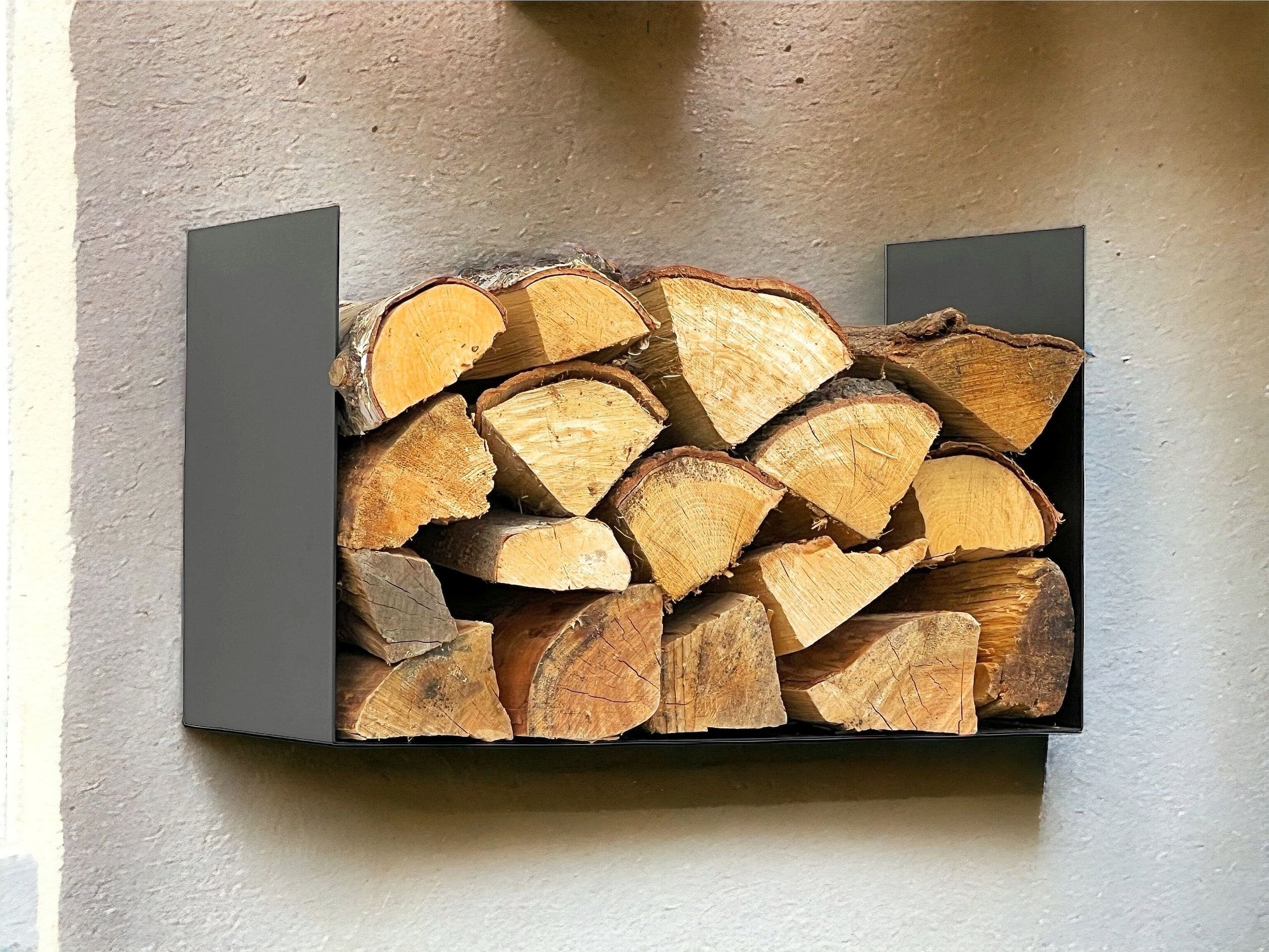 DanDiBo Kaminholzregal Metall Schwarz mit Rückwand an der Wand Hängend, Pulverbeschichtung