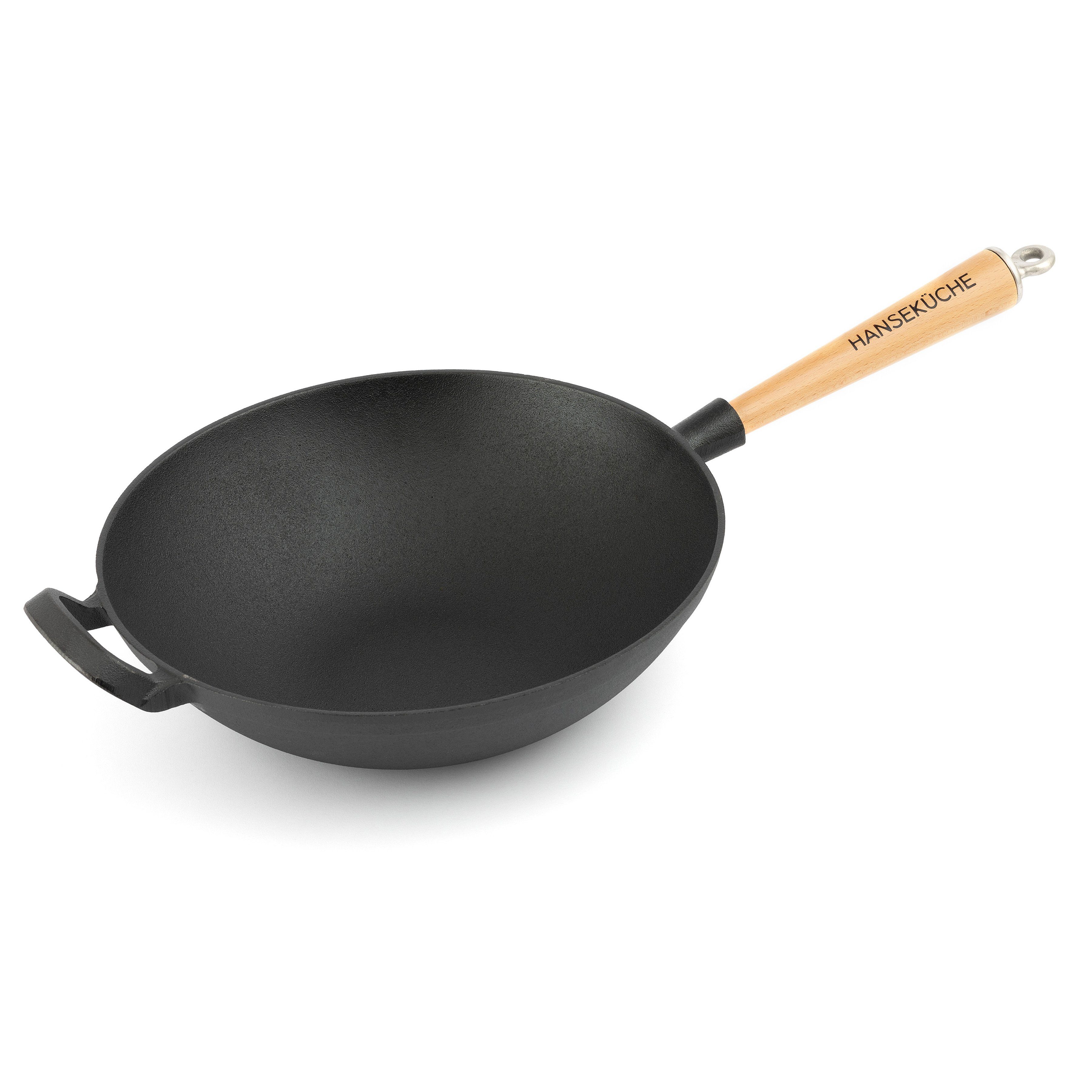 Hanseküche Wok Gusseisen Wok – Hochwertige eingebrannte Wokpfanne, Gusseisen (Wok, 1-tlg., eingebrannt), induktionsgeeignet