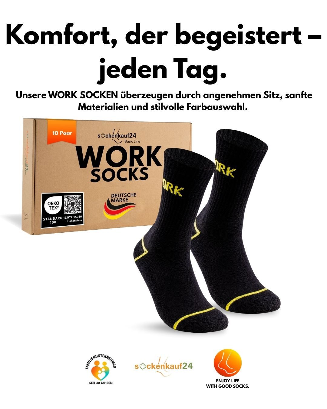 sockenkauf24 Arbeitssocken Herren 10 Paar WORK Socken Arbeitssocken (10-Paar) Verstärkter Fersen- und Zehenbereich, gepolsterte Sohle