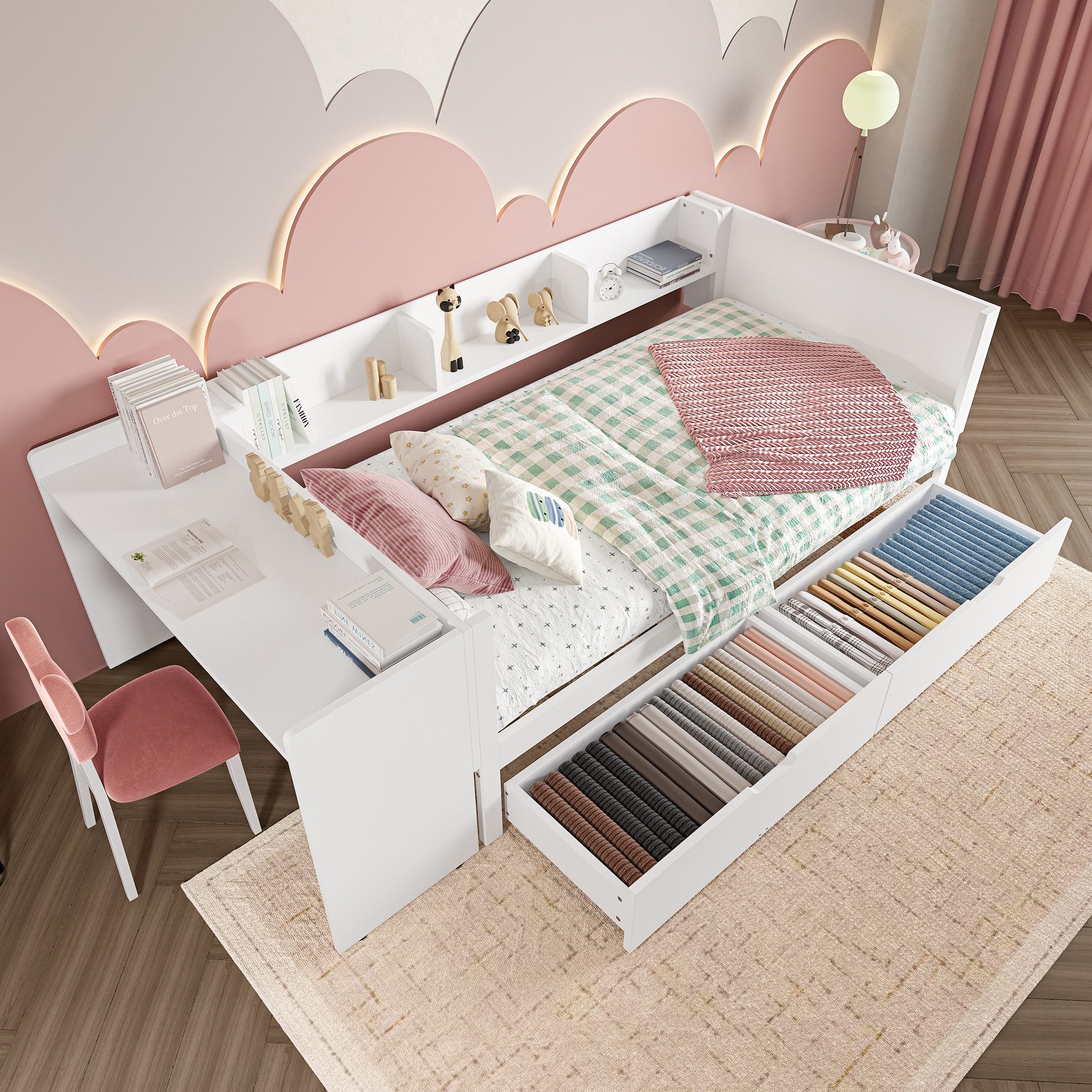 Flieks Kinderbett, Massivholzbett Einzelbett 90x200cm mit Schreibtisch und günstig online kaufen