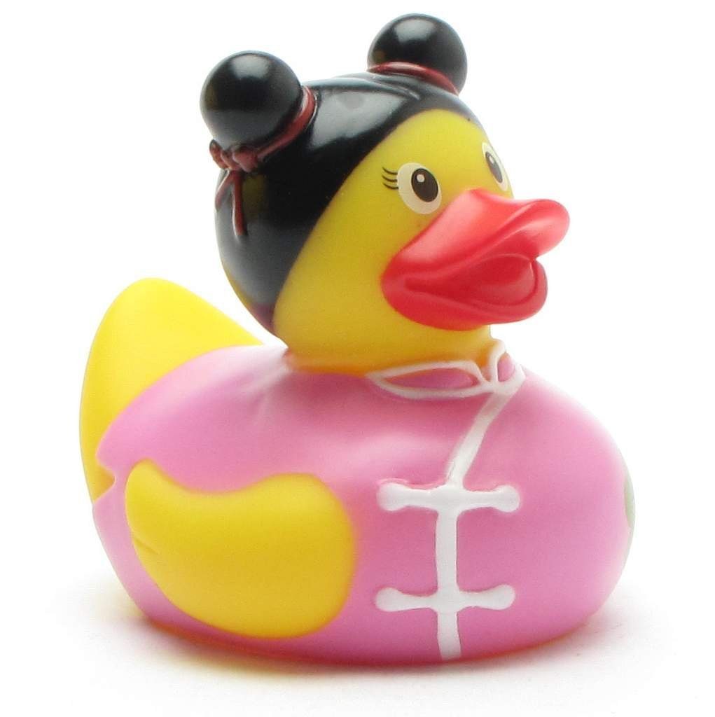 mit Blume Badeente - Duckshop Badespielzeug Brust auf der Quietscheentchen Chinesin