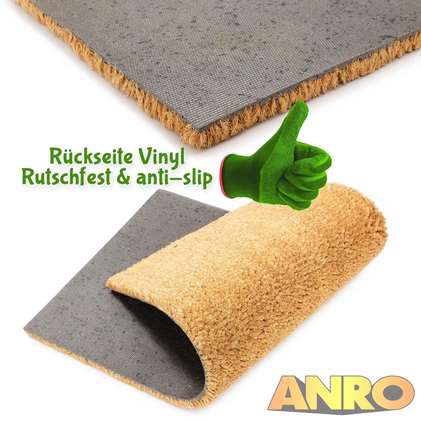 ANRO Bodenschutzmatte Kokos-Schmutzfangmatte Fußmatte rutschfest Naturfaser Vinyl Rückseite, 1x Kokosmatte, 1-St., 1Stück auf einer Rolle, Robust pflegeleicht 3 – Bild 4 von 5