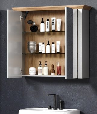 Furn.Design Badezimmerspiegelschrank Landmark (Badschrank in hellem grau mit Artisan Eiche, 78 x 73 cm) Landhausstil